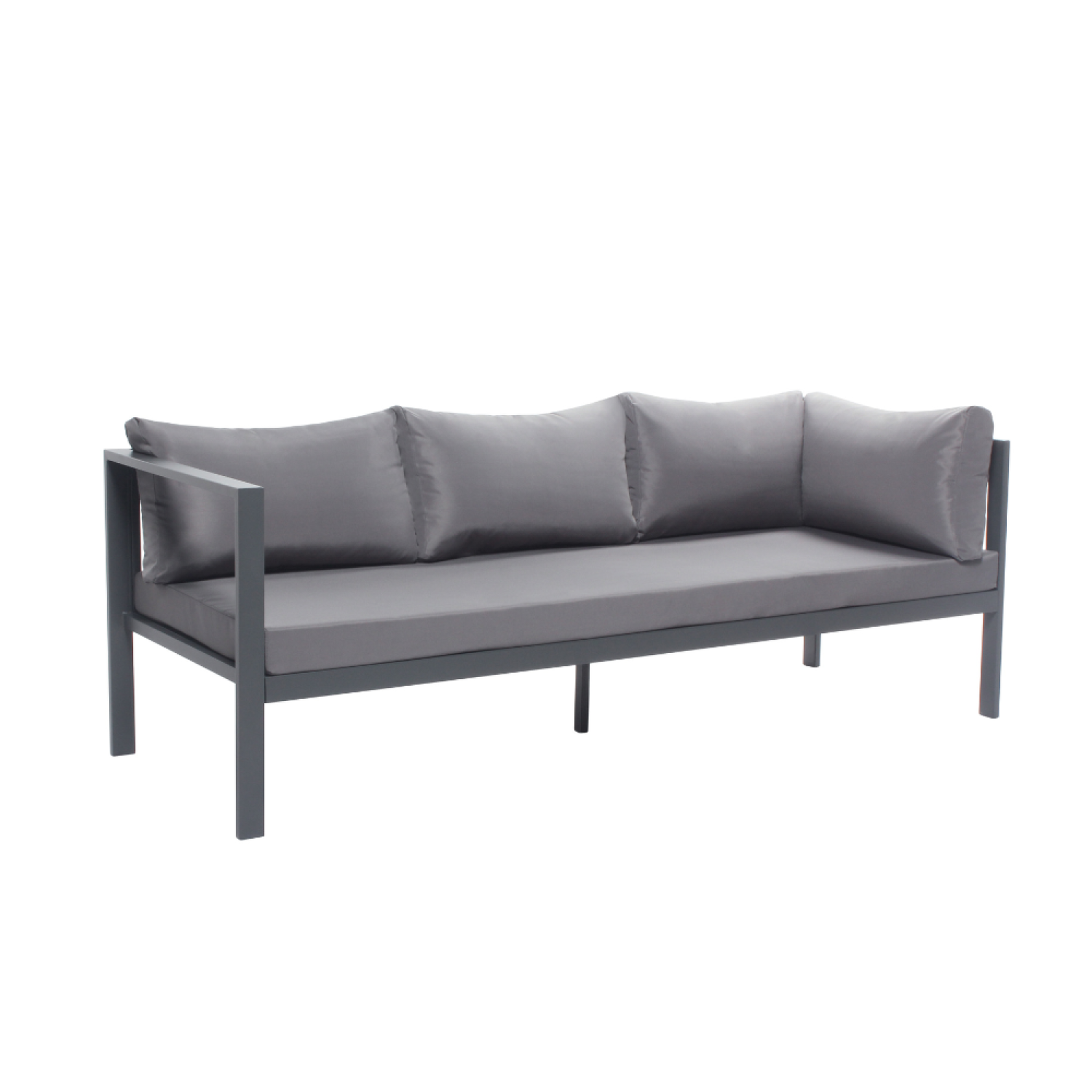 Voir la diapositive 4 : CONCEPT USINE Salon de jardin 6 places gris foncé avec canapé et banc MARBELLA
