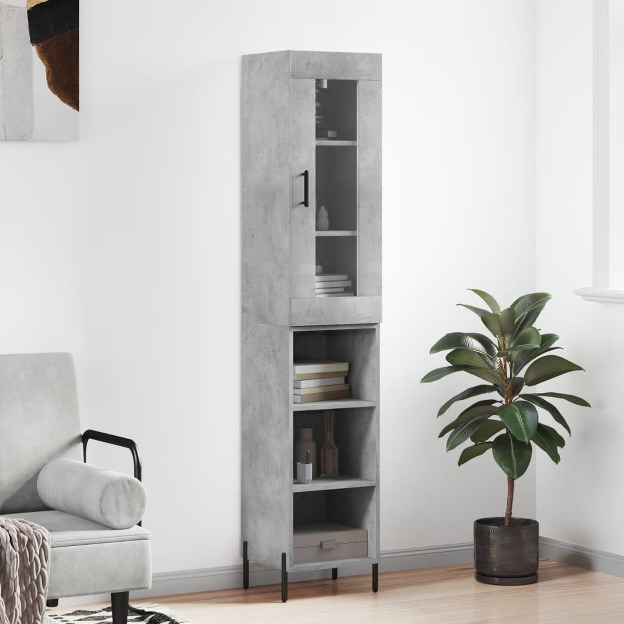 VIDAXL Buffet haut Gris beton 34,5x34x180 cm Bois d'ingenierie