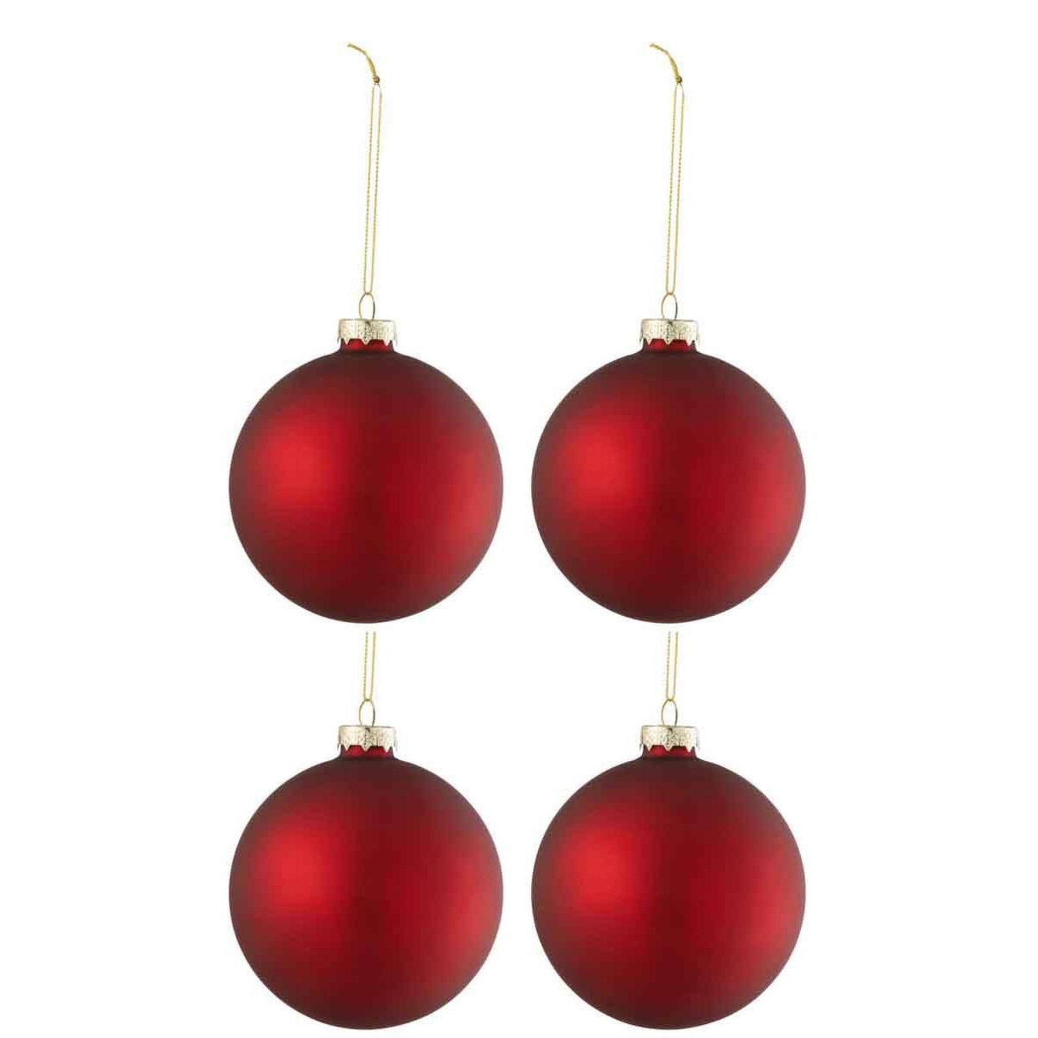 J-LINE Lot de 4 boules de noël  verre épais  10cm rouge