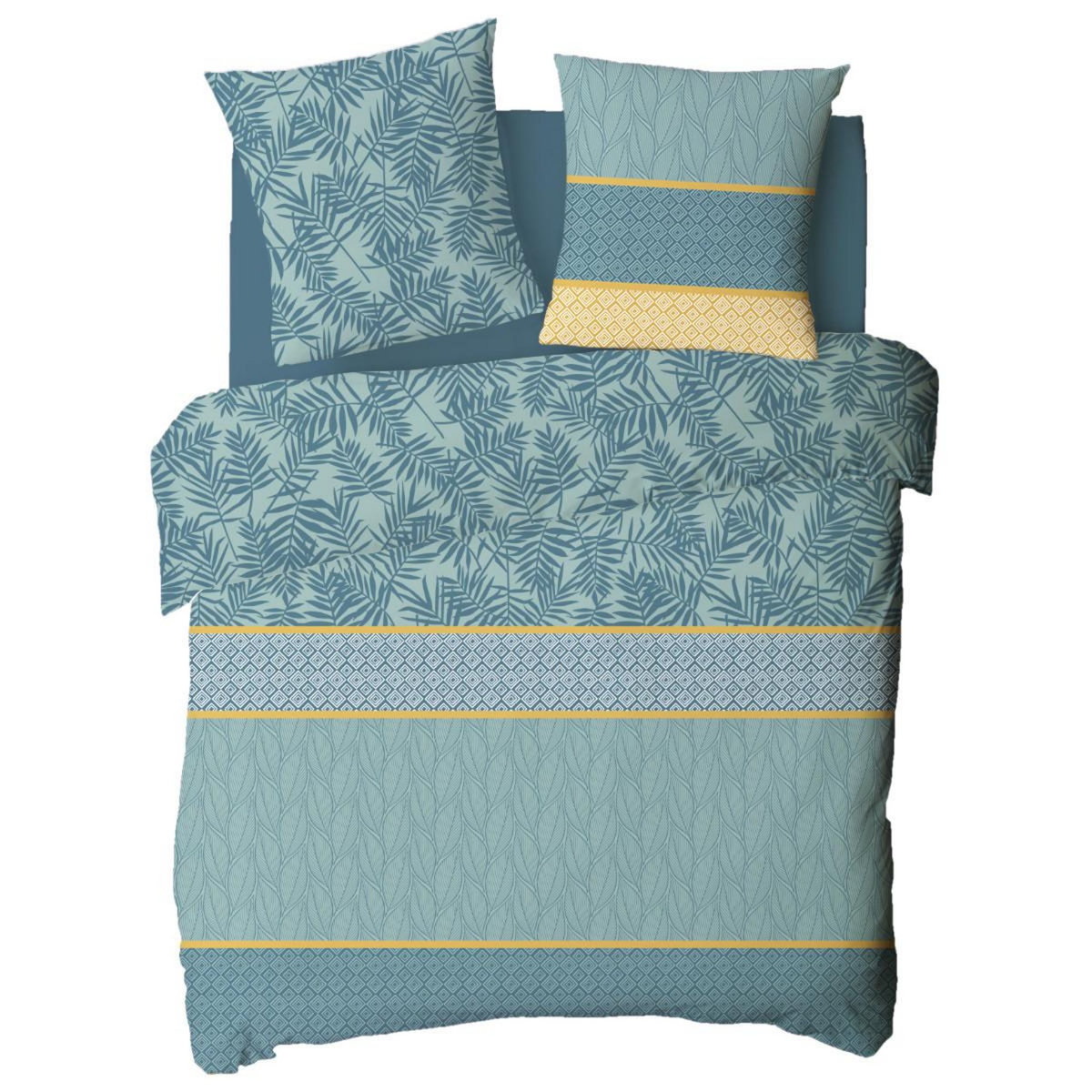 FUTURE HOME Parure de lit 2 personnes en coton 57 fils imprimé vert