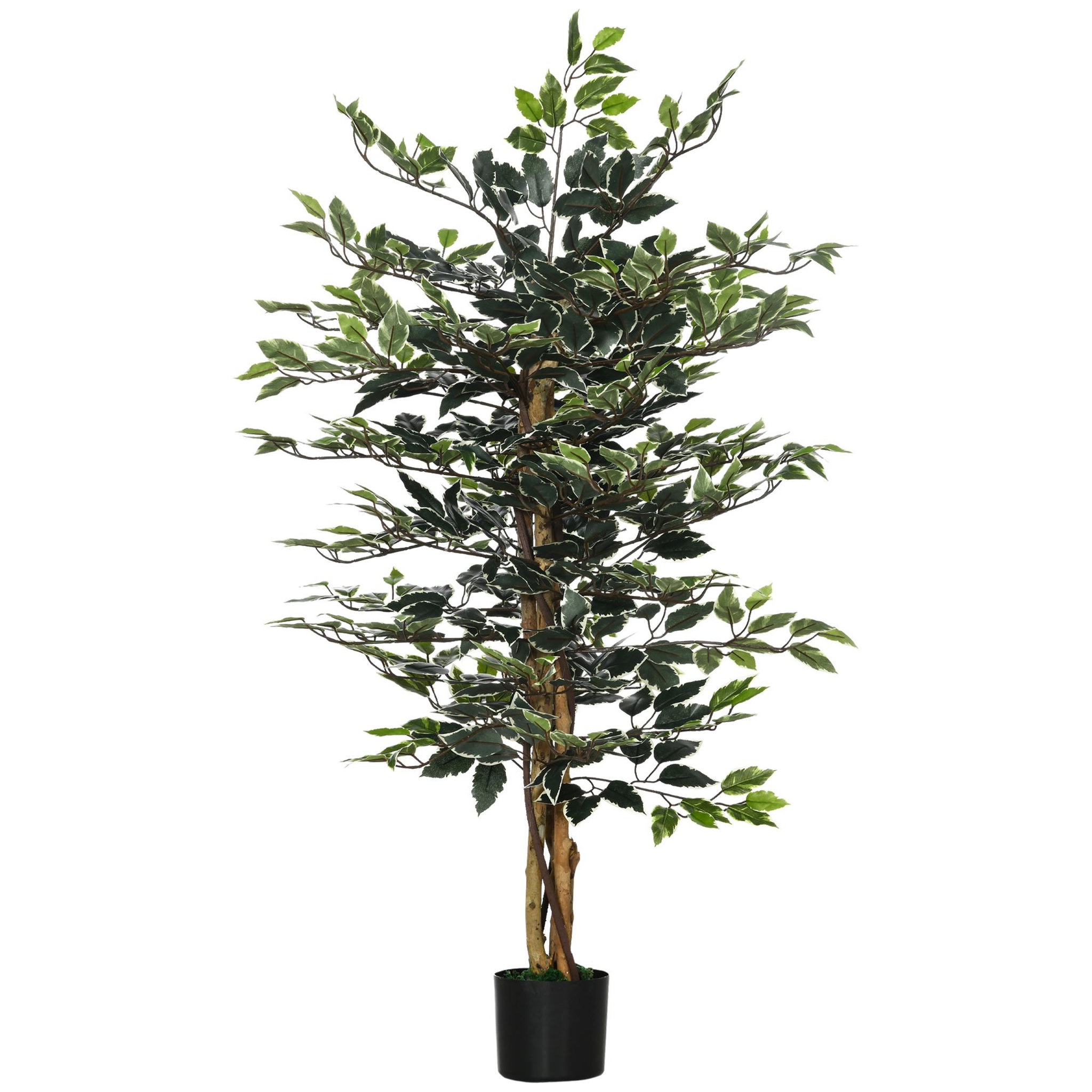 HOMCOM Arbre artificiel plante artificiel ficus banian hauteur 1,3 m tronc branches liane lichen feuilles grand réalisme pot inclus