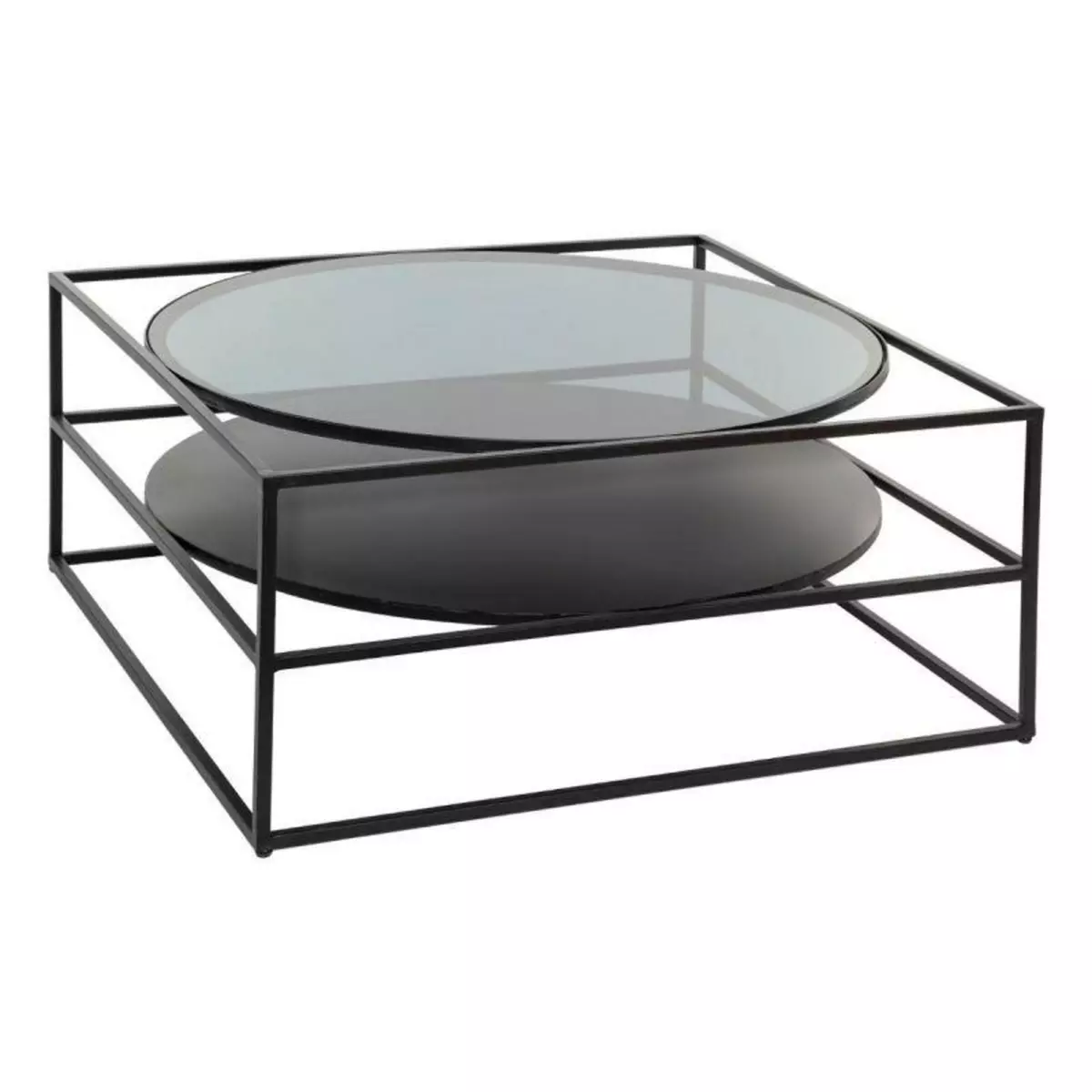  Table Basse Design Verre & Métal  Yoho  90cm Noir