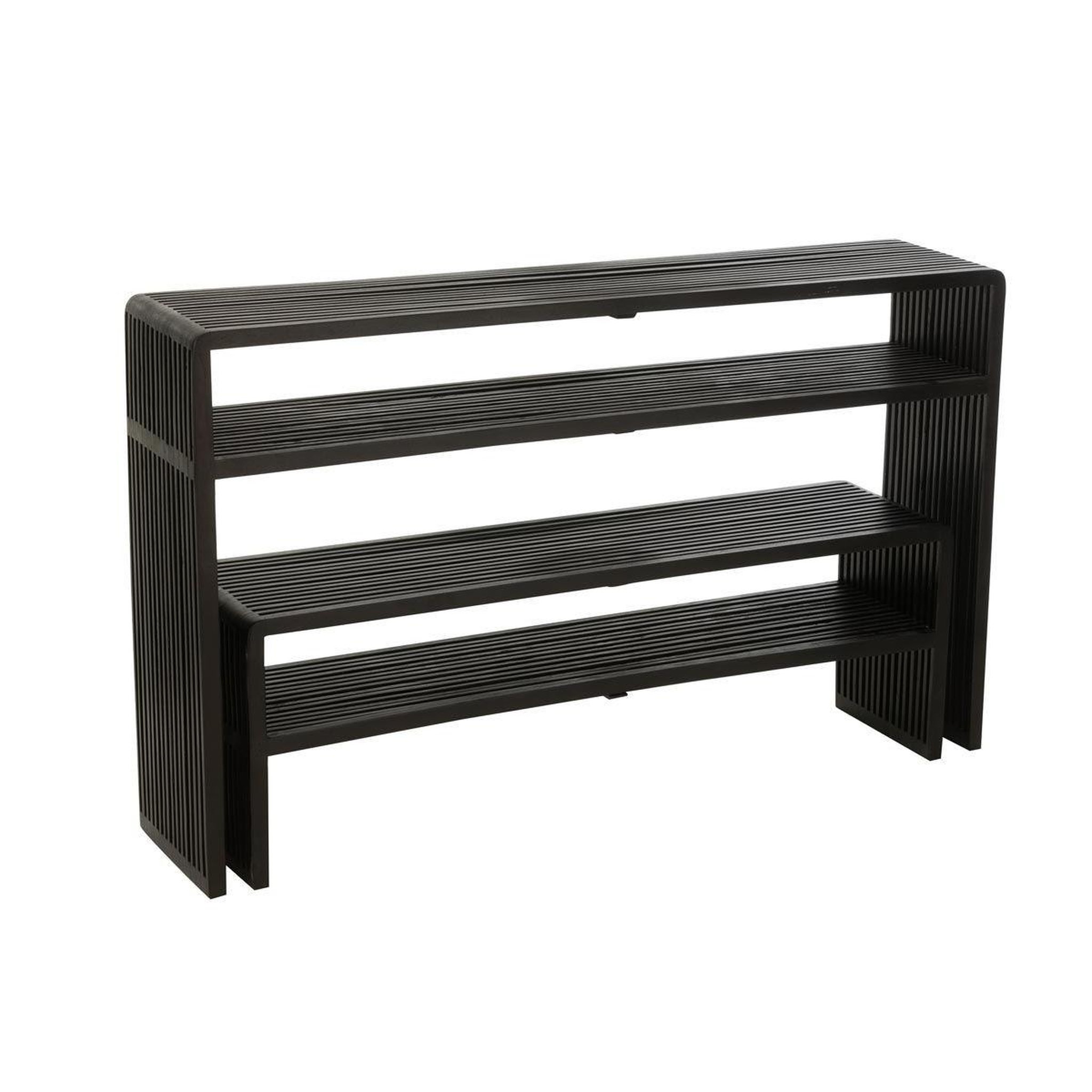 Voir la diapositive 2 : J-LINE Lot de 2 consoles en bois  teck  130cm noir