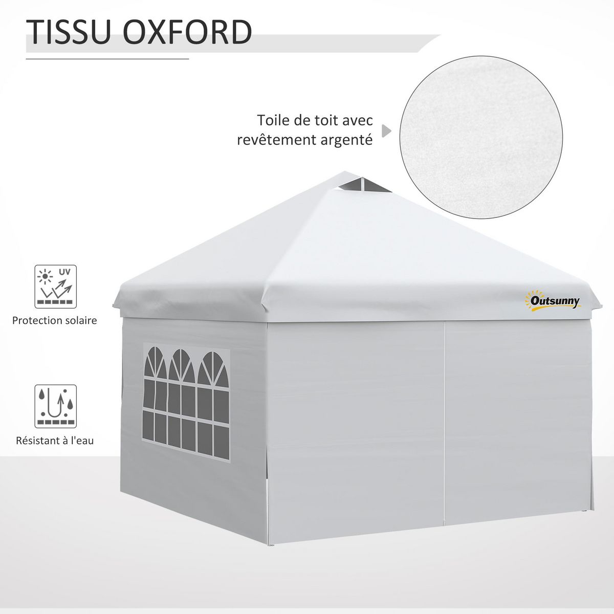 OUTSUNNY Tonnelle barnum pliant pop-up 3L x 3l x 2,84H m 4 parois latérales amovibles 2 fenêtres + sac de transport métal Oxford blanc