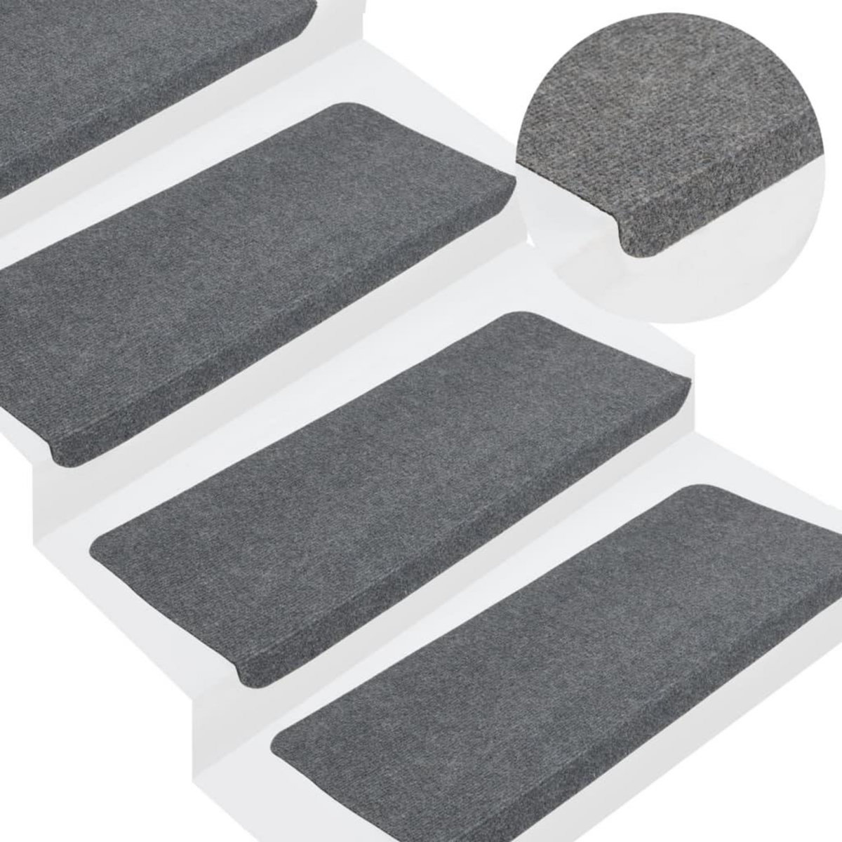 VIDAXL Tapis d'escalier autocollants 15 pcs 65x24,5x3,5 cm Gris