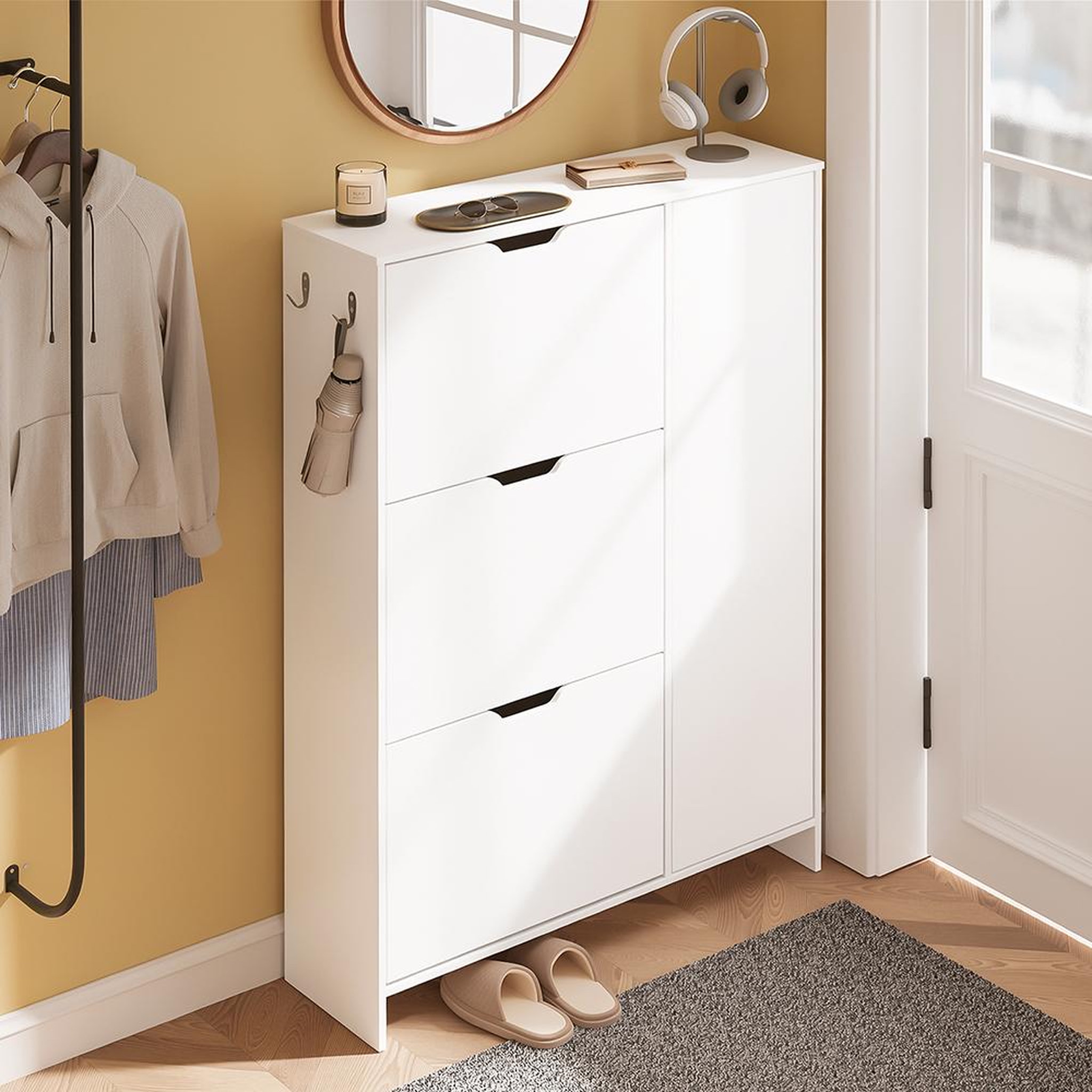 Voir la diapositive 4 : SOBUY Armoire à chaussures Blanc 84x24x121 cm 3 tiroirs FSR220-W