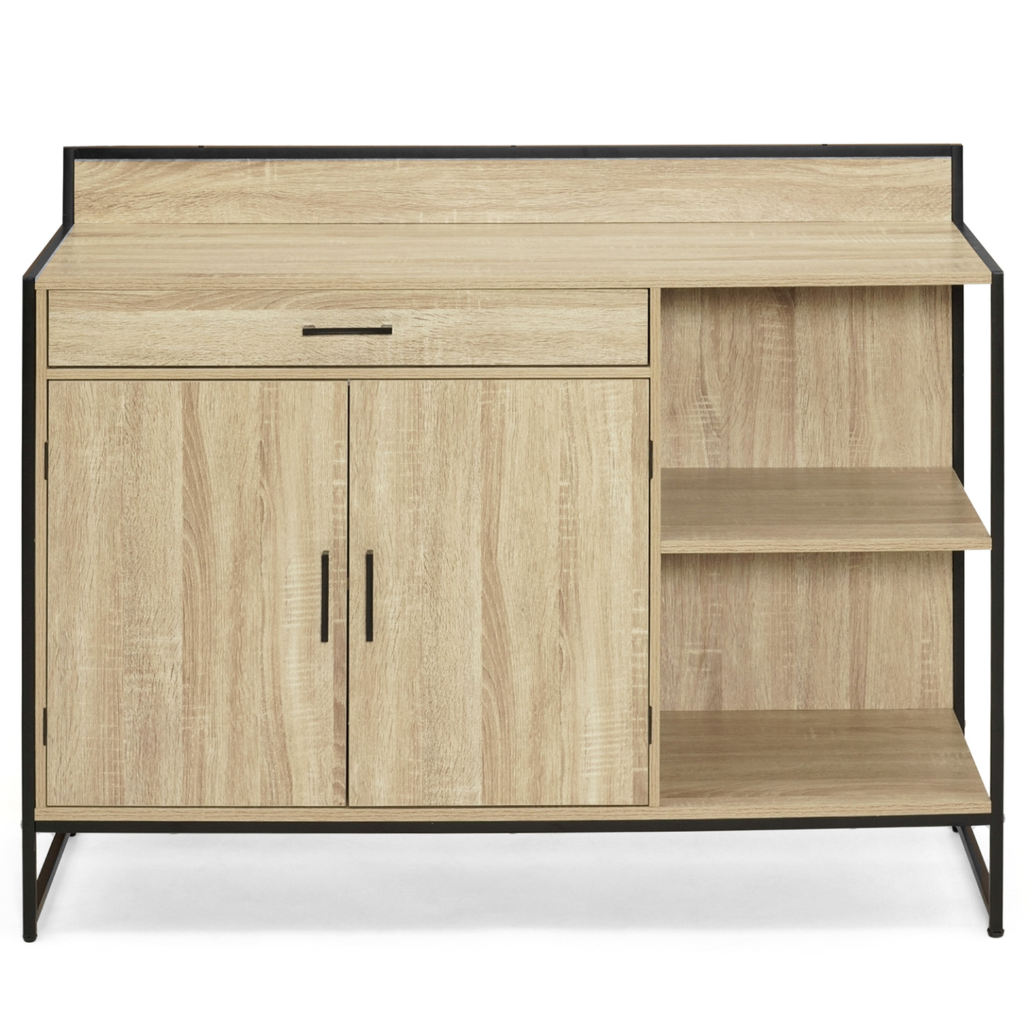 Voir la diapositive 3 : ID MARKET Buffet bas de cuisine 120 cm detroit plan de travail h.83 cm 2 portes + tiroir design industriel