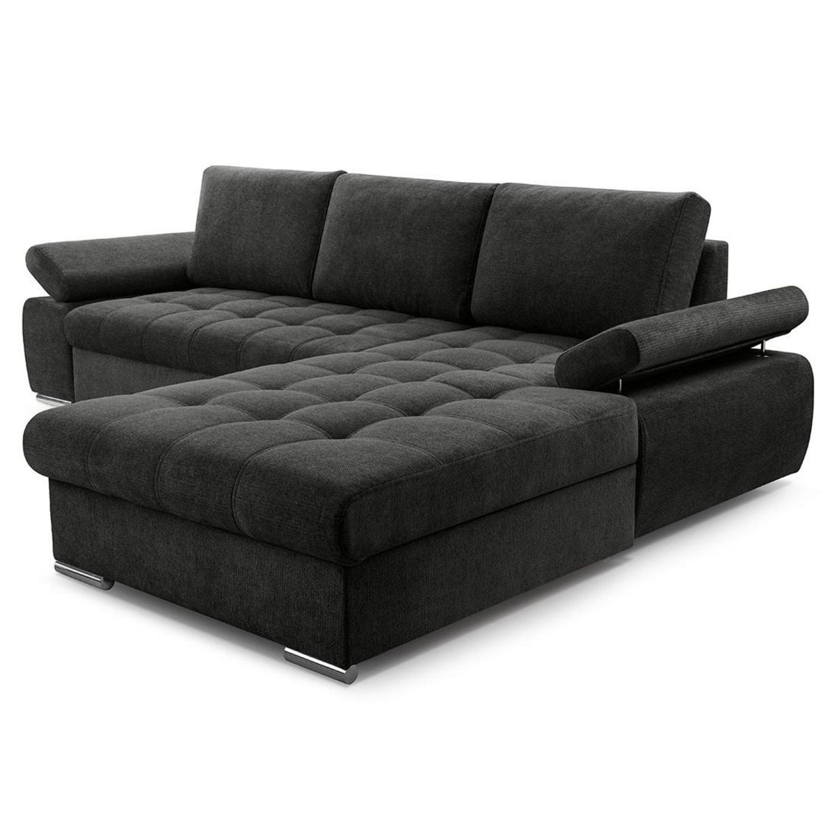 BEST MOBILIER Bianca - canapé d'angle droit 4 places convertible avec coffre en tissu texturé