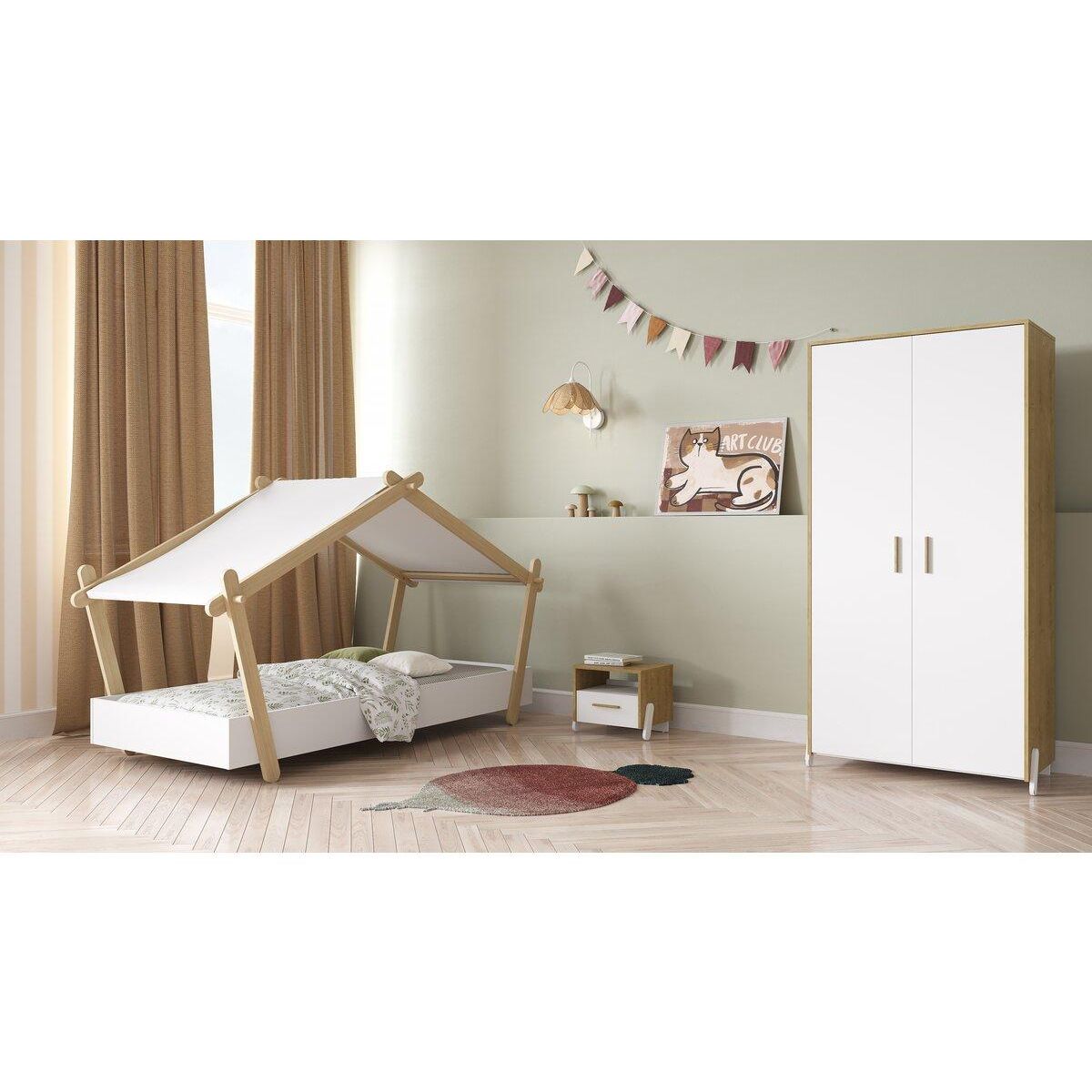 Habitat et Jardin Lit cabane surélevé enfant   Lodge   - 70 x 140 cm - Blanc mat