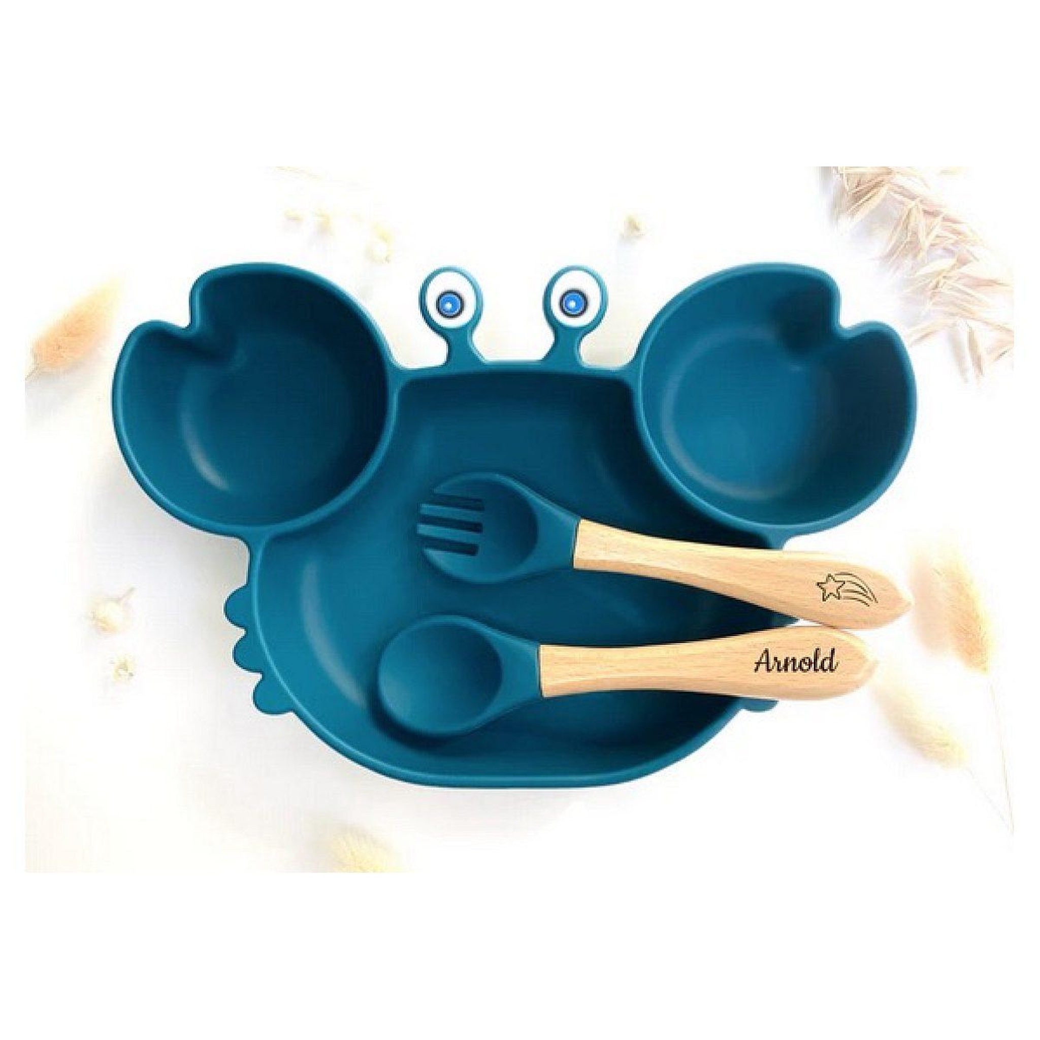 LES PETITS CITRONS Set repas et couvert crabe pour enfant - bleu marine