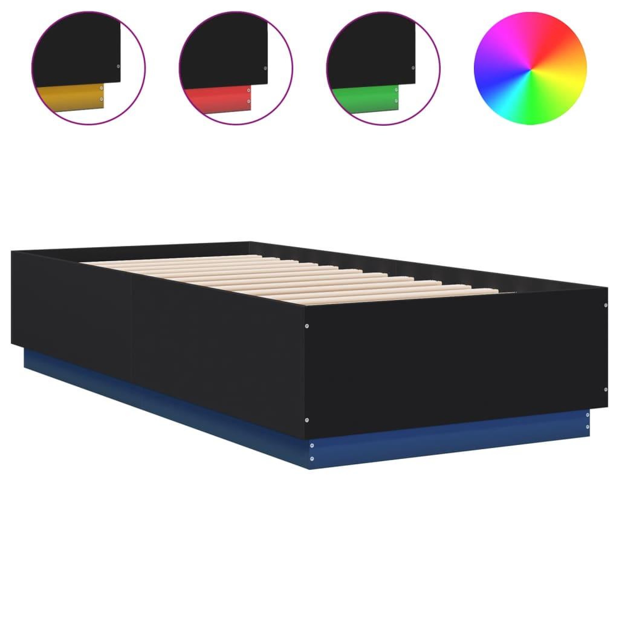 Voir la diapositive 2 : VIDAXL Cadre de lit avec LED sans matelas noir 90x200 cm