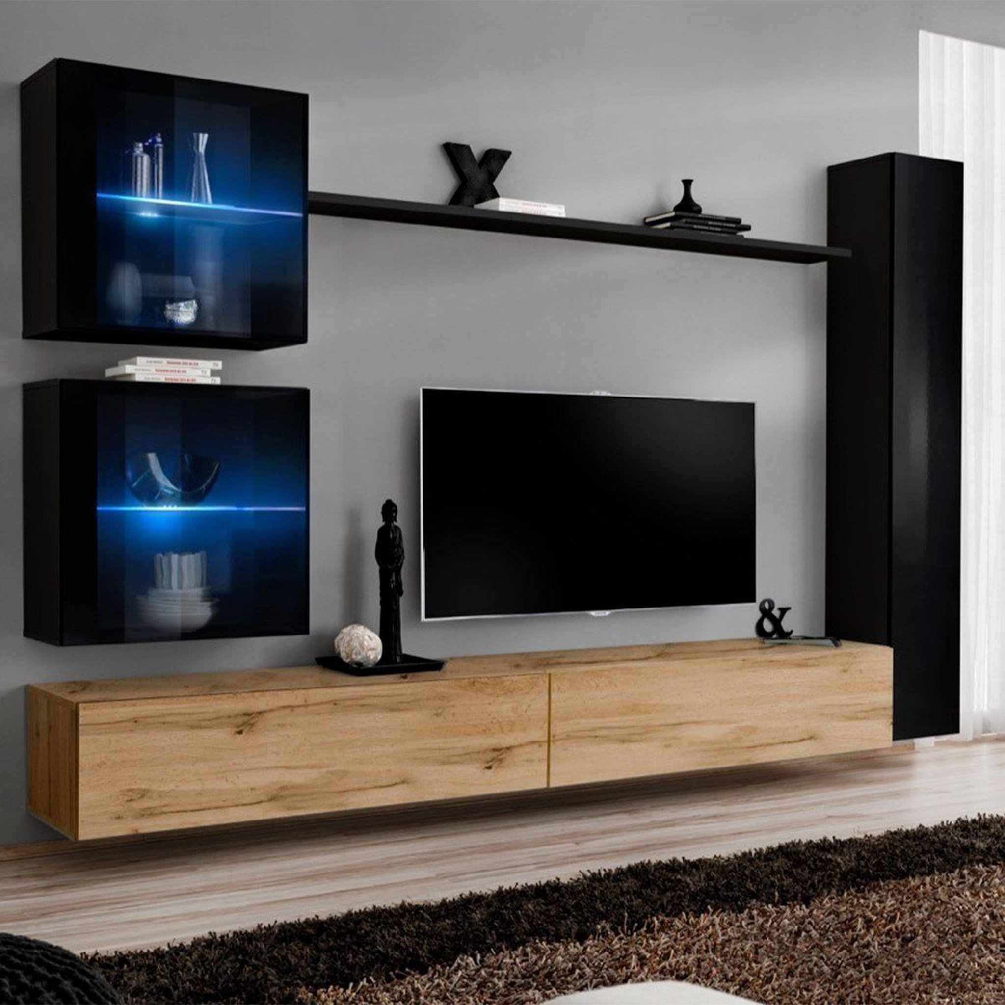 Paris Prix Meuble tv mural design  switch xviii  280cm naturel & noir