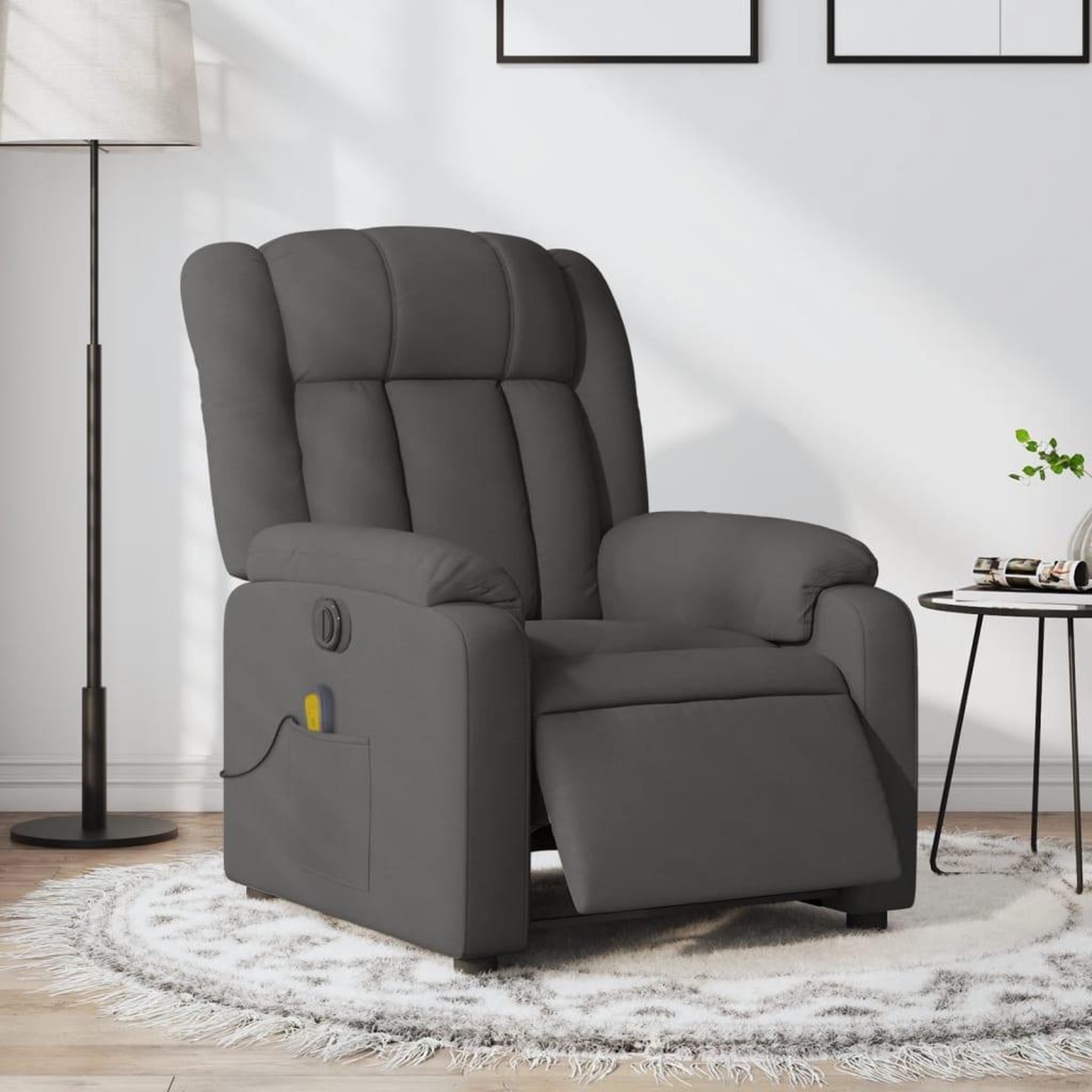 VIDAXL Fauteuil inclinable de massage electrique gris fonce tissu