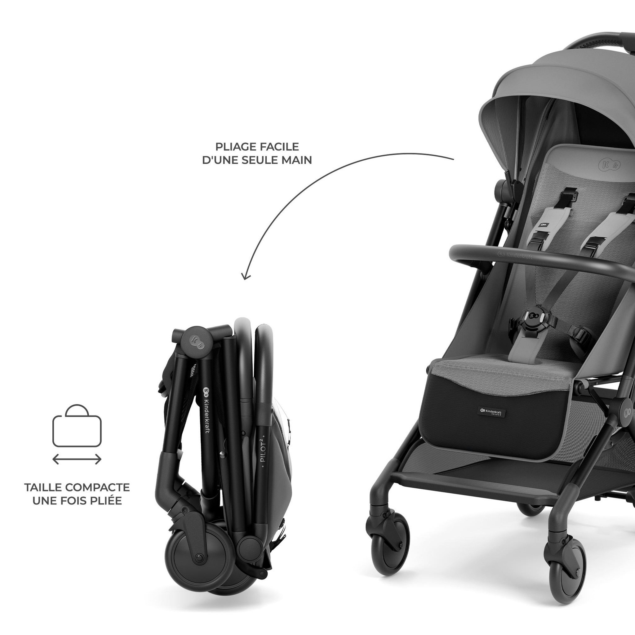 Voir la diapositive 2 : KINDERKRAFT Poussette compacte et facile à plier pour voyages et déplacements