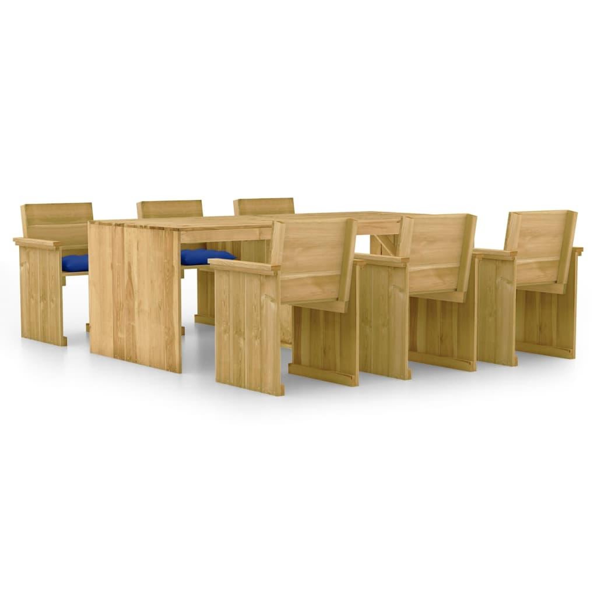 Voir la diapositive 1 : VIDAXL Ensemble a manger de jardin 7 pcs avec coussins pin impregne