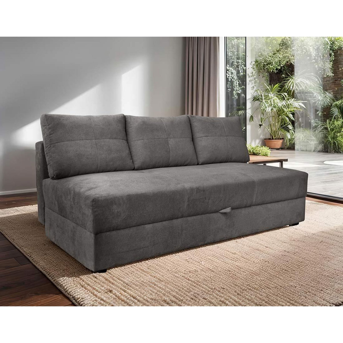 BEST MOBILIER Lucina - canapé droit 3 places - convertible avec coffre - en velours