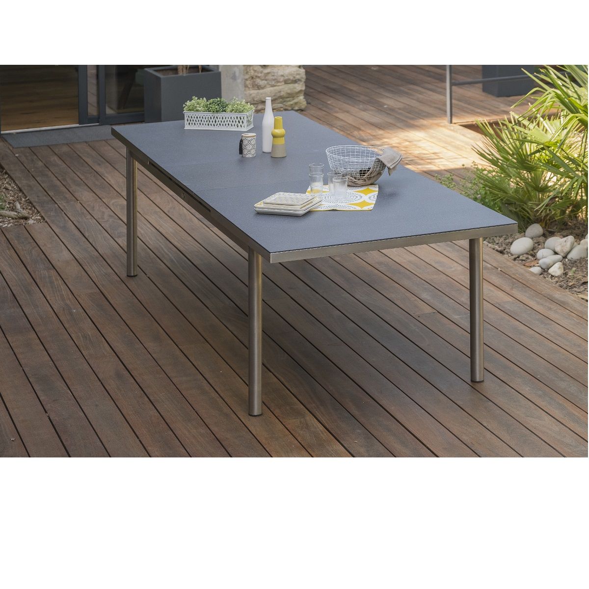PARIS GARDEN Table de jardin 240/300x110cm gris PALERMO