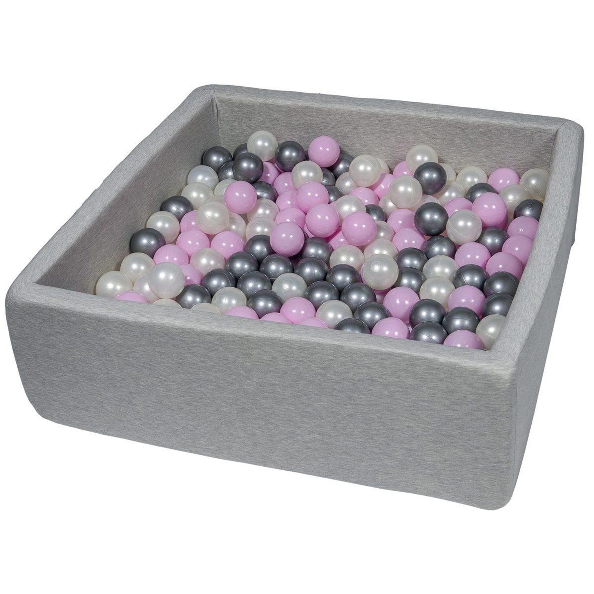 VELINDA Piscine à balles pour enfant, 90x90 cm, aire de jeu + 300 balles perle, rose clair, argent