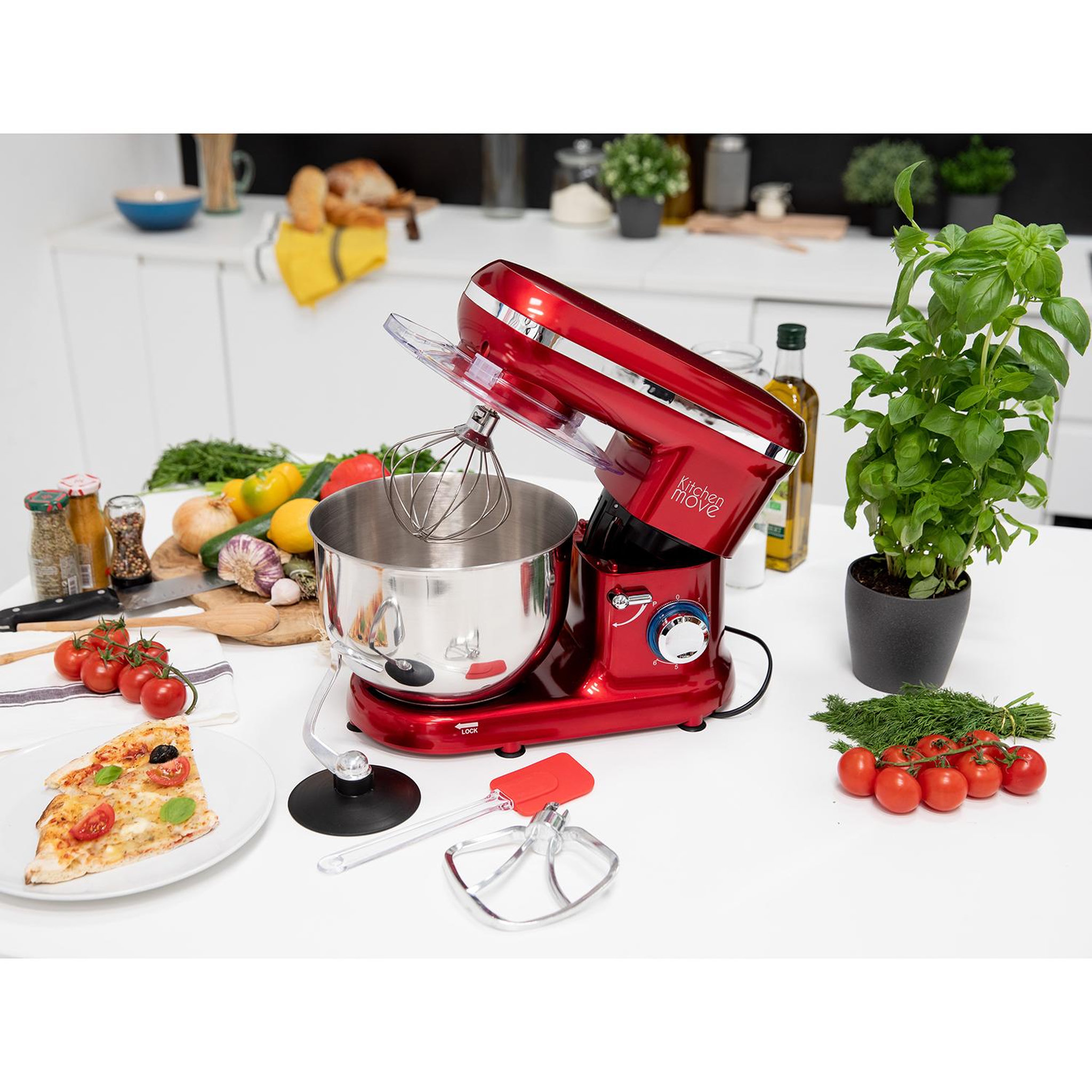 Voir la diapositive 4 : Kitchen move Robot pâtissier multifonctions 5.5l 1500w rouge - bat-1519