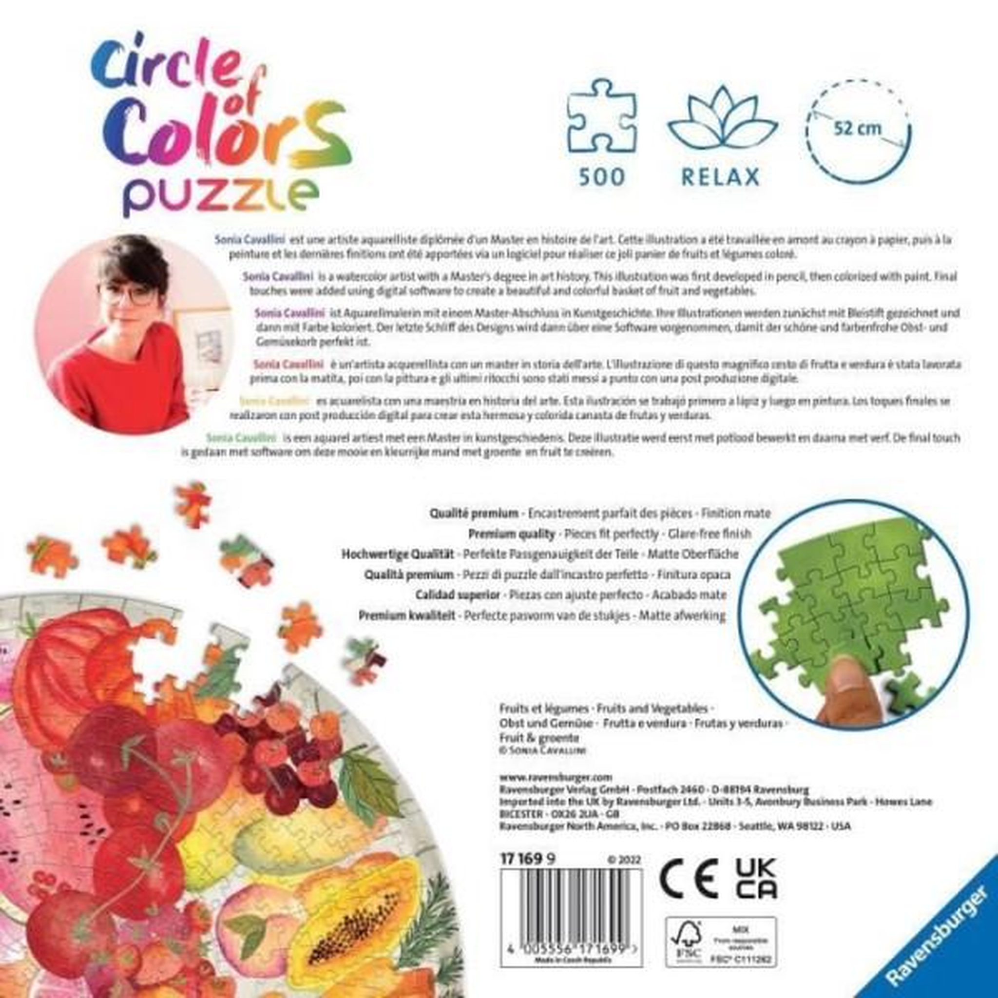 Voir la diapositive 4 : RAVENSBURGER Puzzle rond 500 pieces fruits et légumes, circle of colors, abstrait, adulte, ravensburger