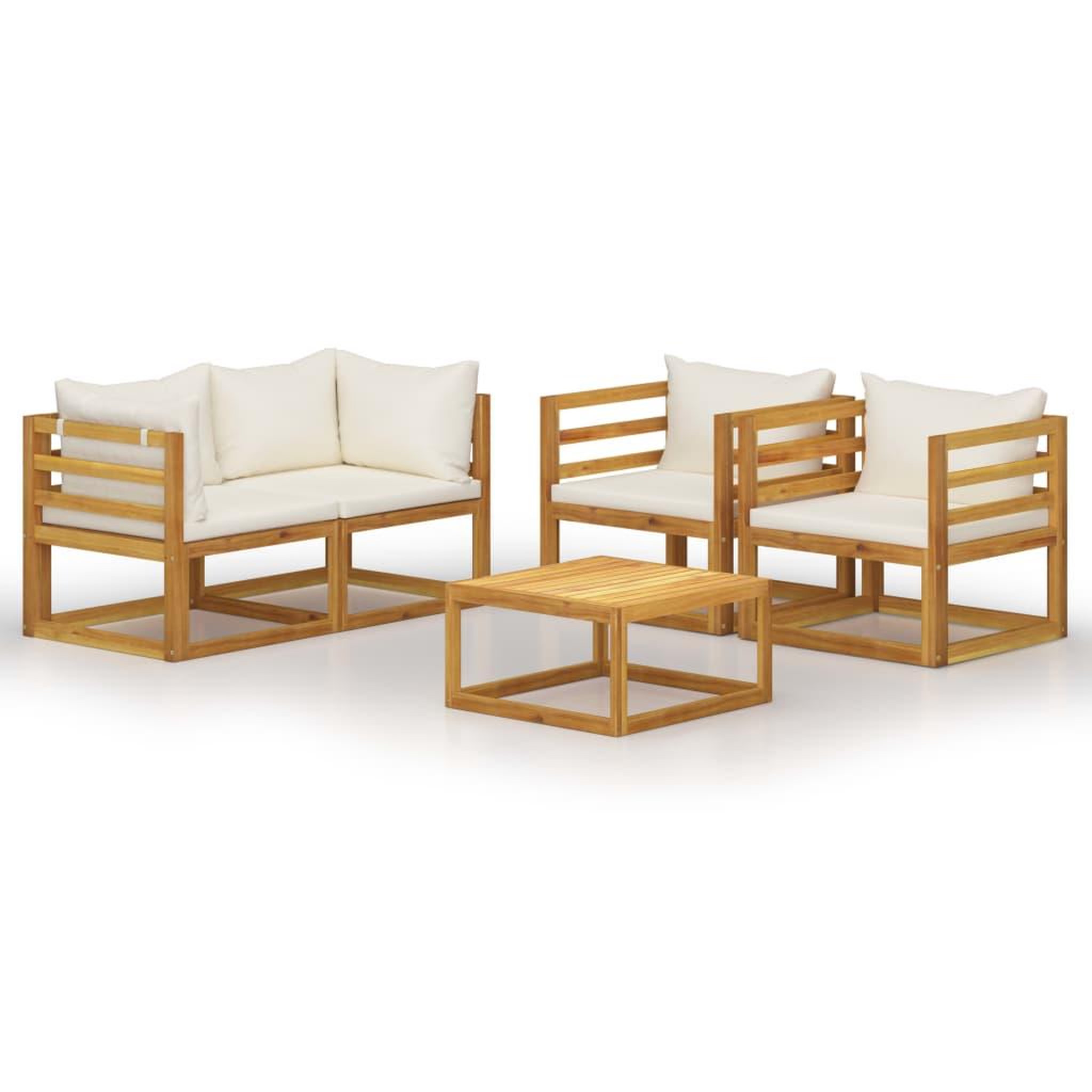 Voir la diapositive 2 : VIDAXL Salon de jardin 5 pcs avec coussin Creme Bois d'acacia solide