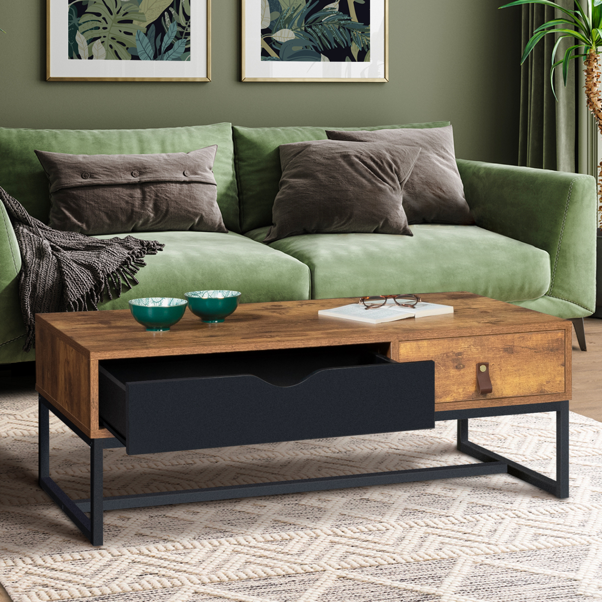 Voir la diapositive 4 : ID MARKET Table basse rectangulaire chicago 2 tiroirs design industriel