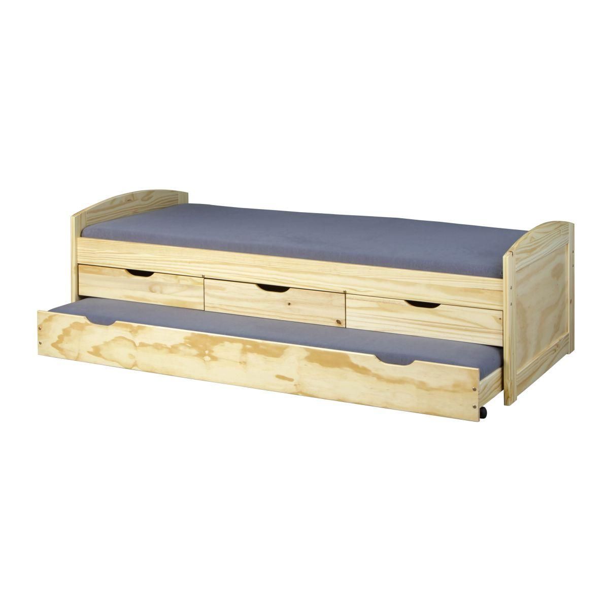 Lit gigogne 2 couchages 90x200 cm + 3 tiroirs ULLI