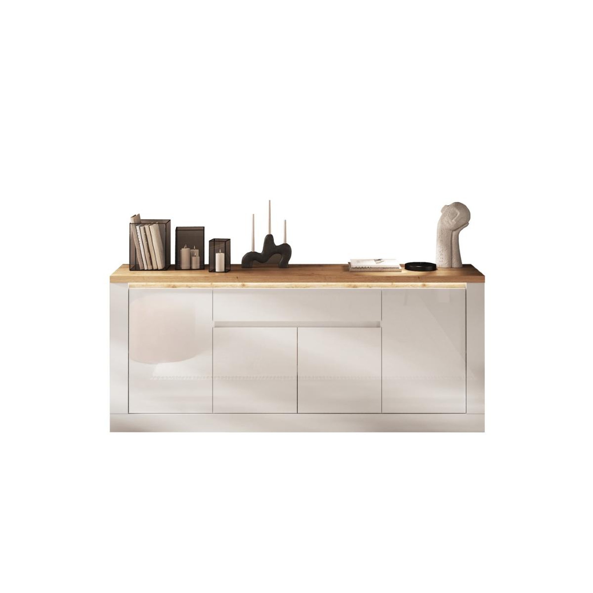 JLC KREATION Buffet moderne 4 portes-1tiroir laqué blanc et bois ARIA