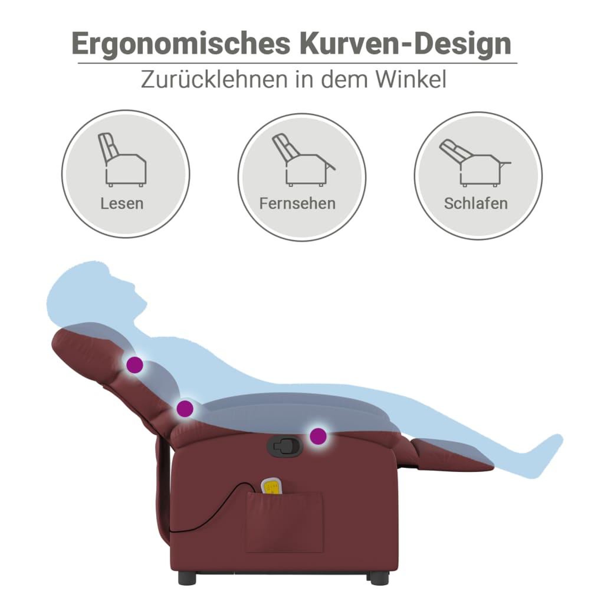 Voir la diapositive 6 : VIDAXL Fauteuil inclinable de massage Rouge bordeaux Similicuir