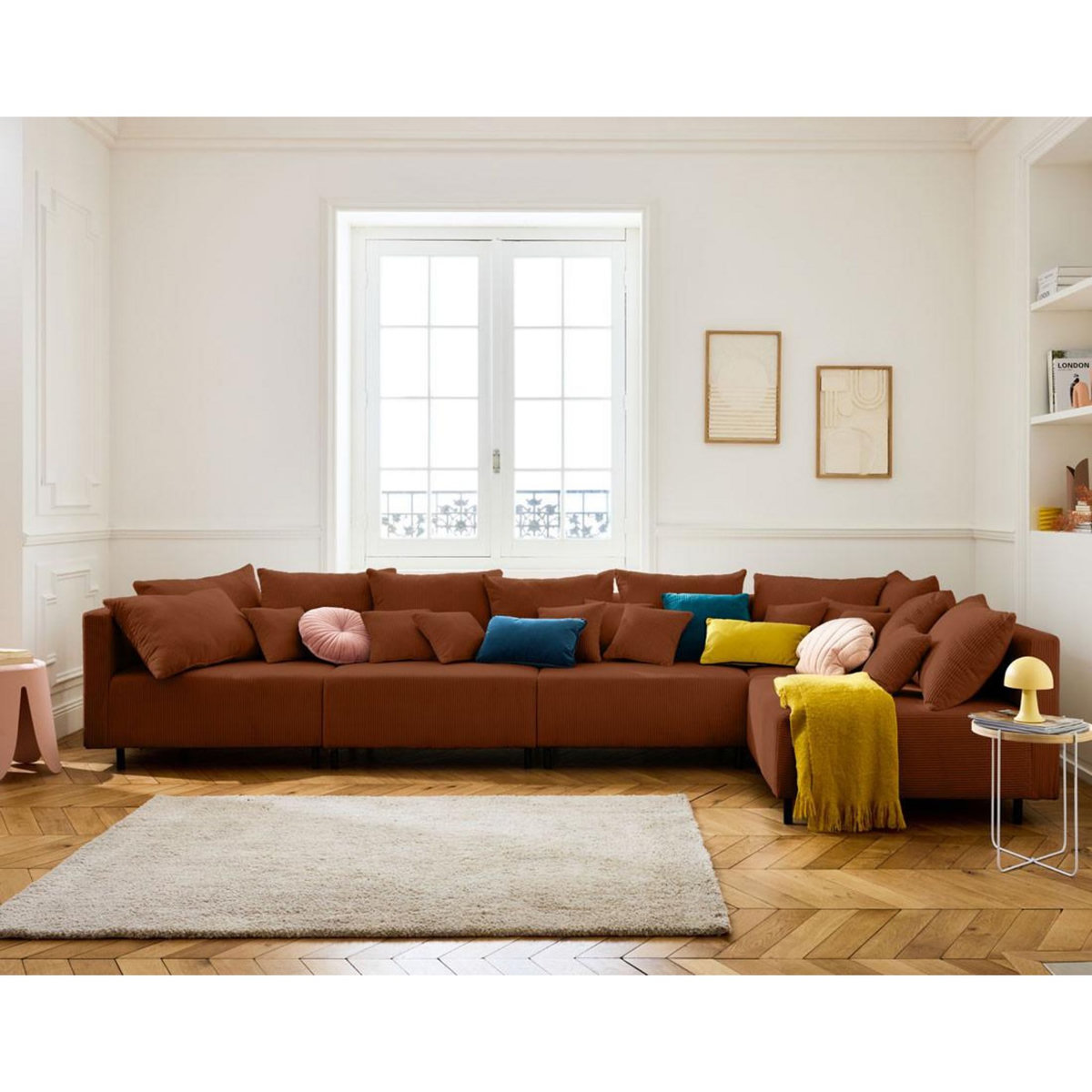 LISA DESIGN Edinburg - canapé modulable d'angle réversible 5 places - en velours côtelé