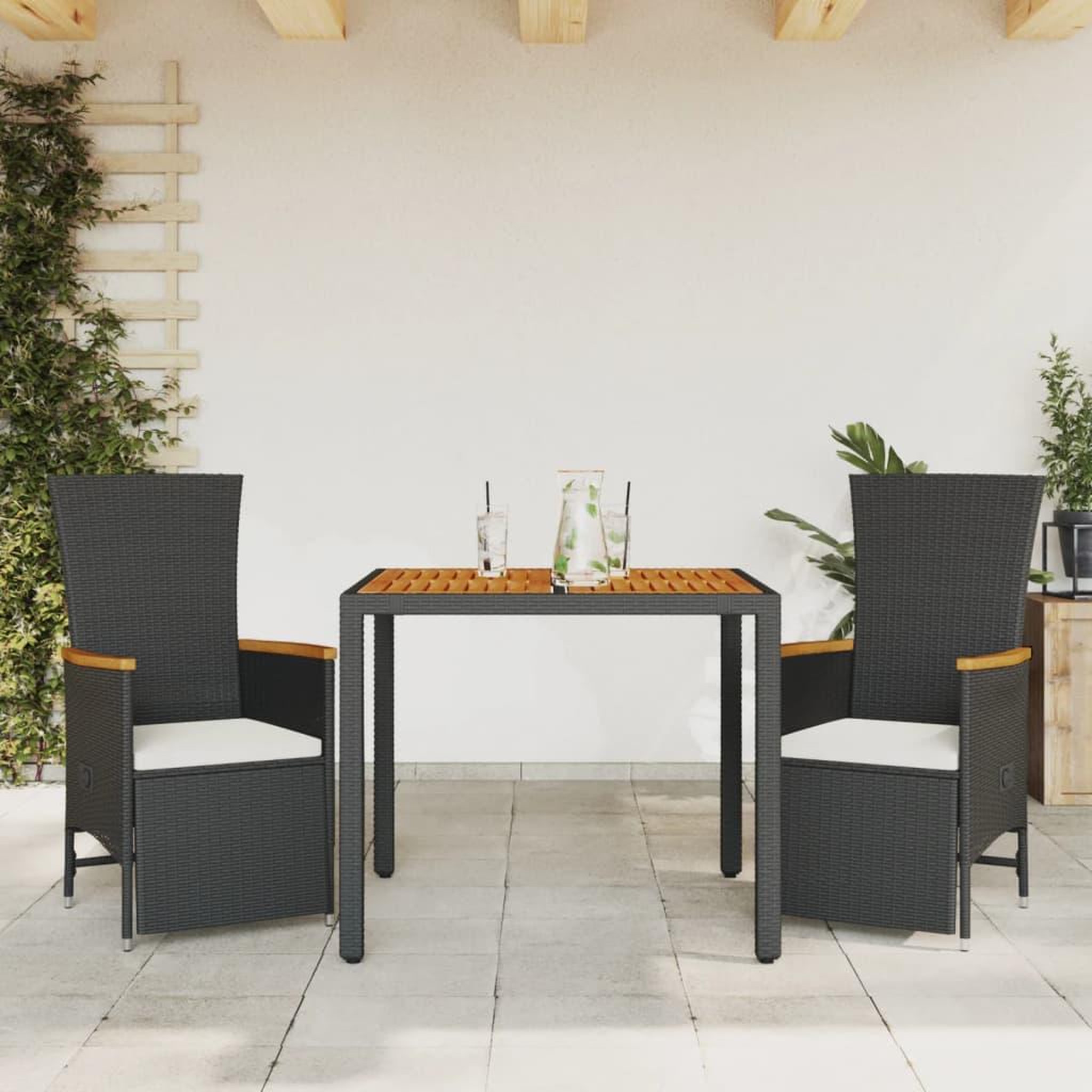 VIDAXL Ensemble a manger de jardin avec coussins 3 pcs Noir