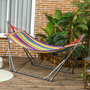 Voir la diapositive 2 : OUTSUNNY Hamac de jardin pliable avec support acier époxy et toile coton lin multicolore