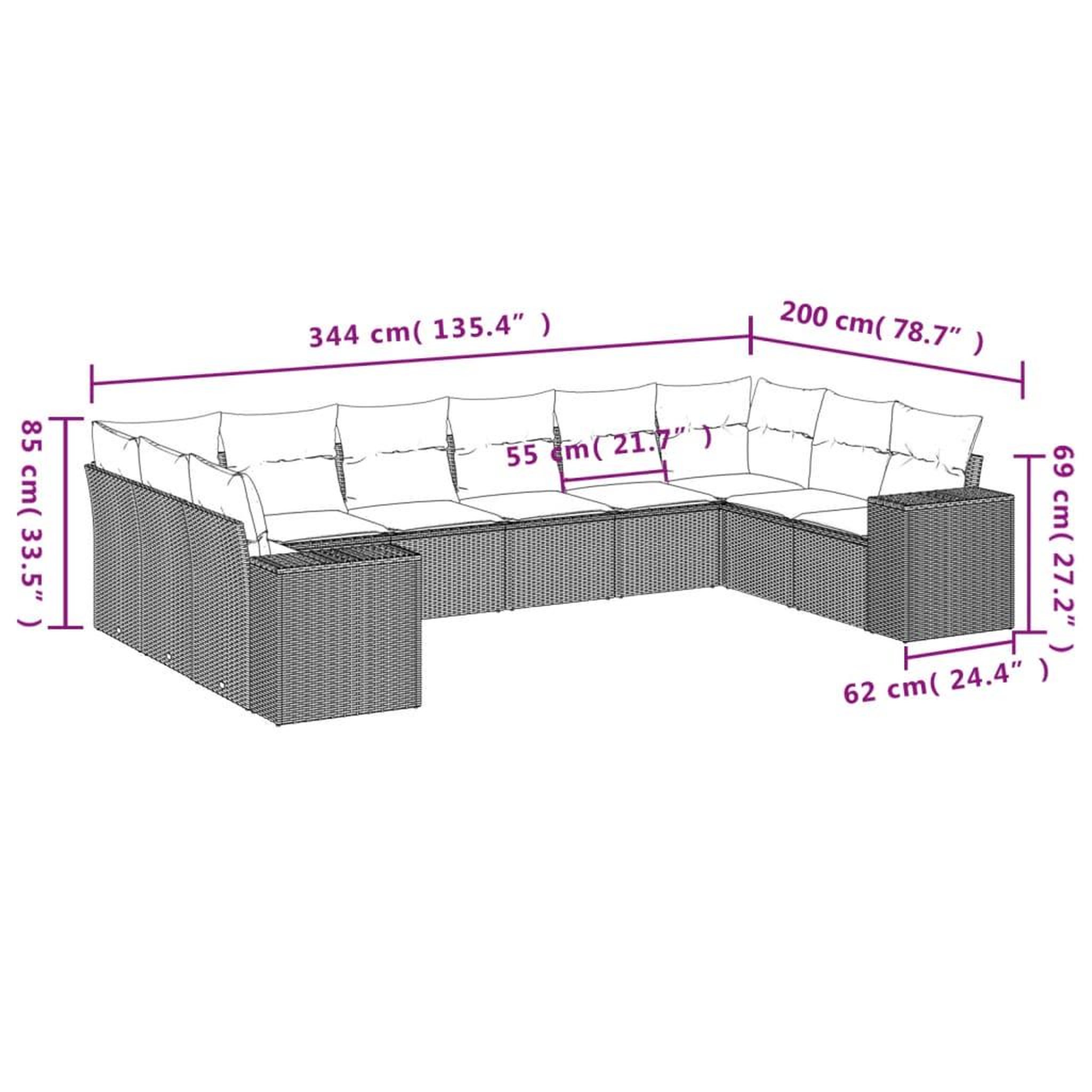 Voir la diapositive 6 : VIDAXL Salon de jardin avec coussins 10 pcs gris resine tressee