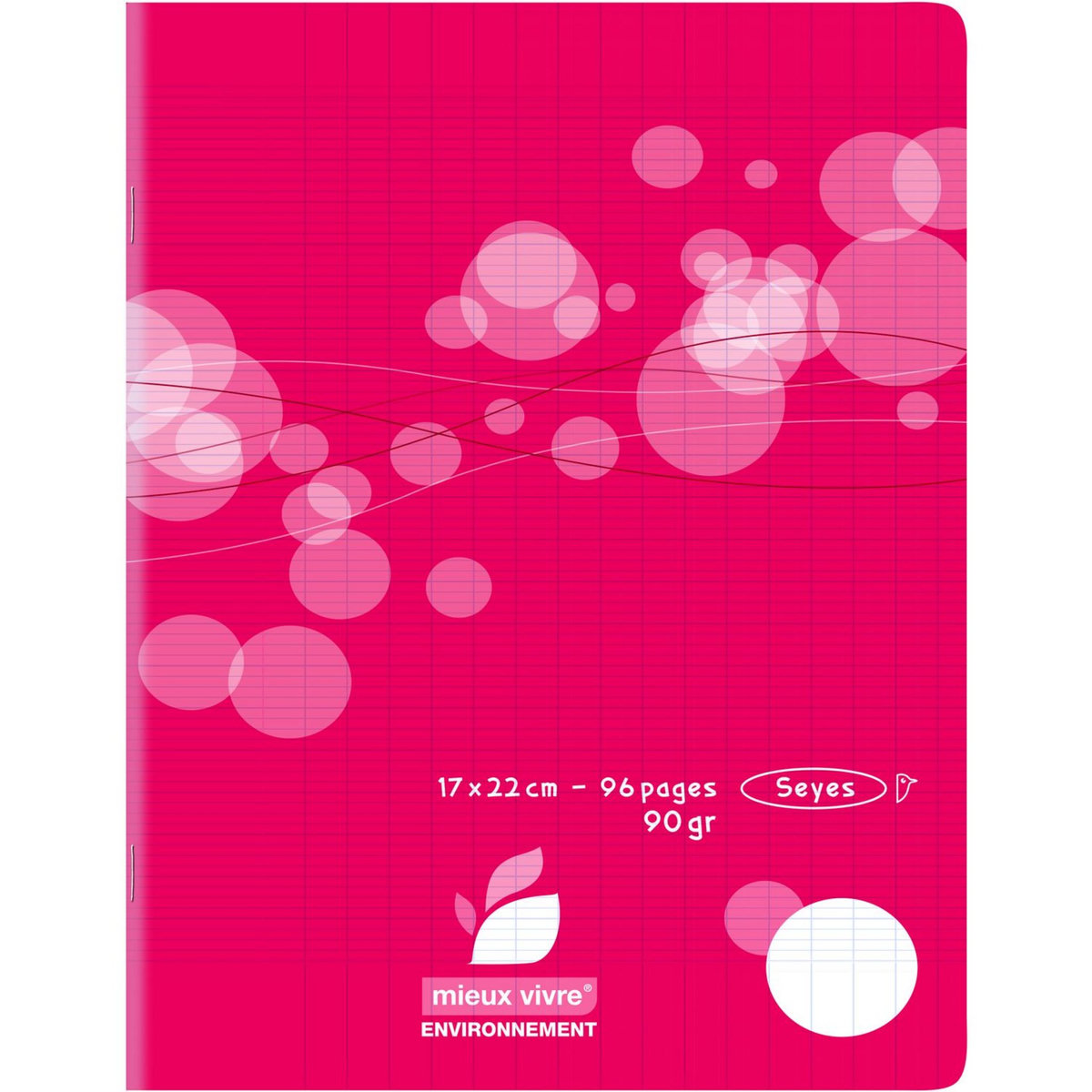 AUCHAN Cahier piqué polypro 17x22cm 96 pages grands carreaux Seyes coloris aléatoire motif ronds