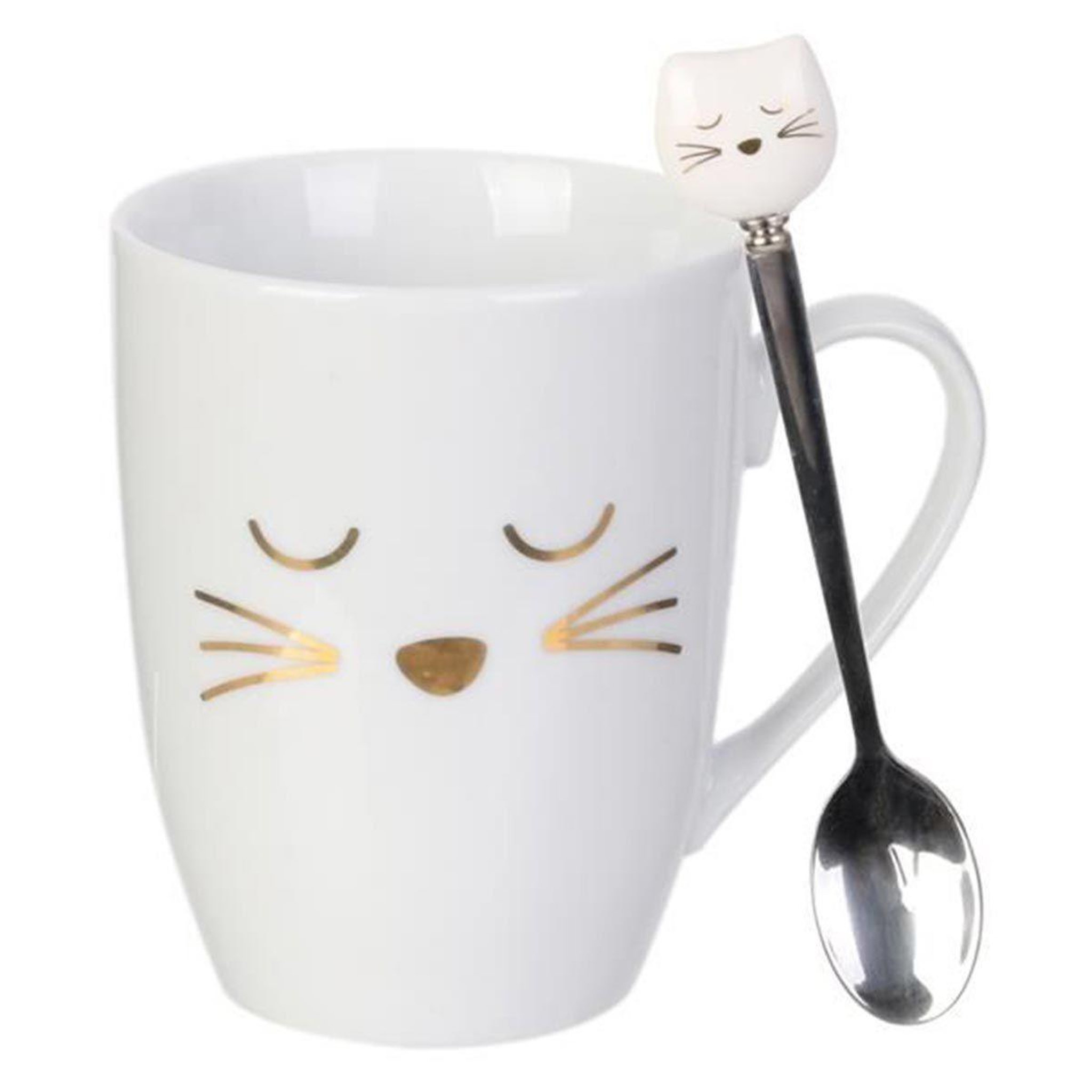 The concept Factory Mug déco avec cuillère  chat  11cm blanc