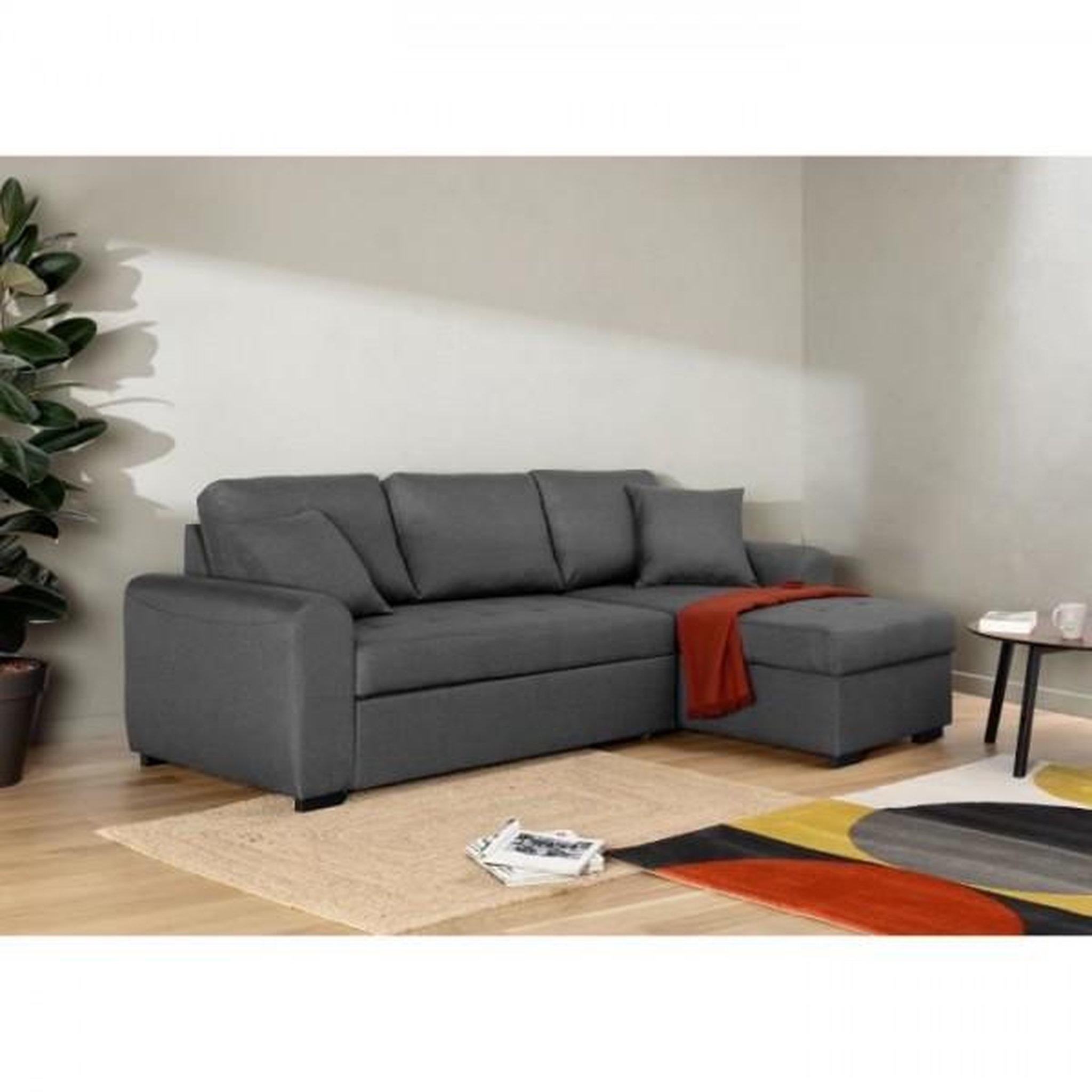 Voir la diapositive 2 : MARKET24 Canapé d'angle convertible réversible 4 places - Tissu gris - L 244 x P 151 x H 90 - HAMILTON - Fabriqué en Ukraine