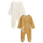 Petit Béguin Lot de 2 pyjamas bébé en velours Swan. Coloris disponibles : Jaune