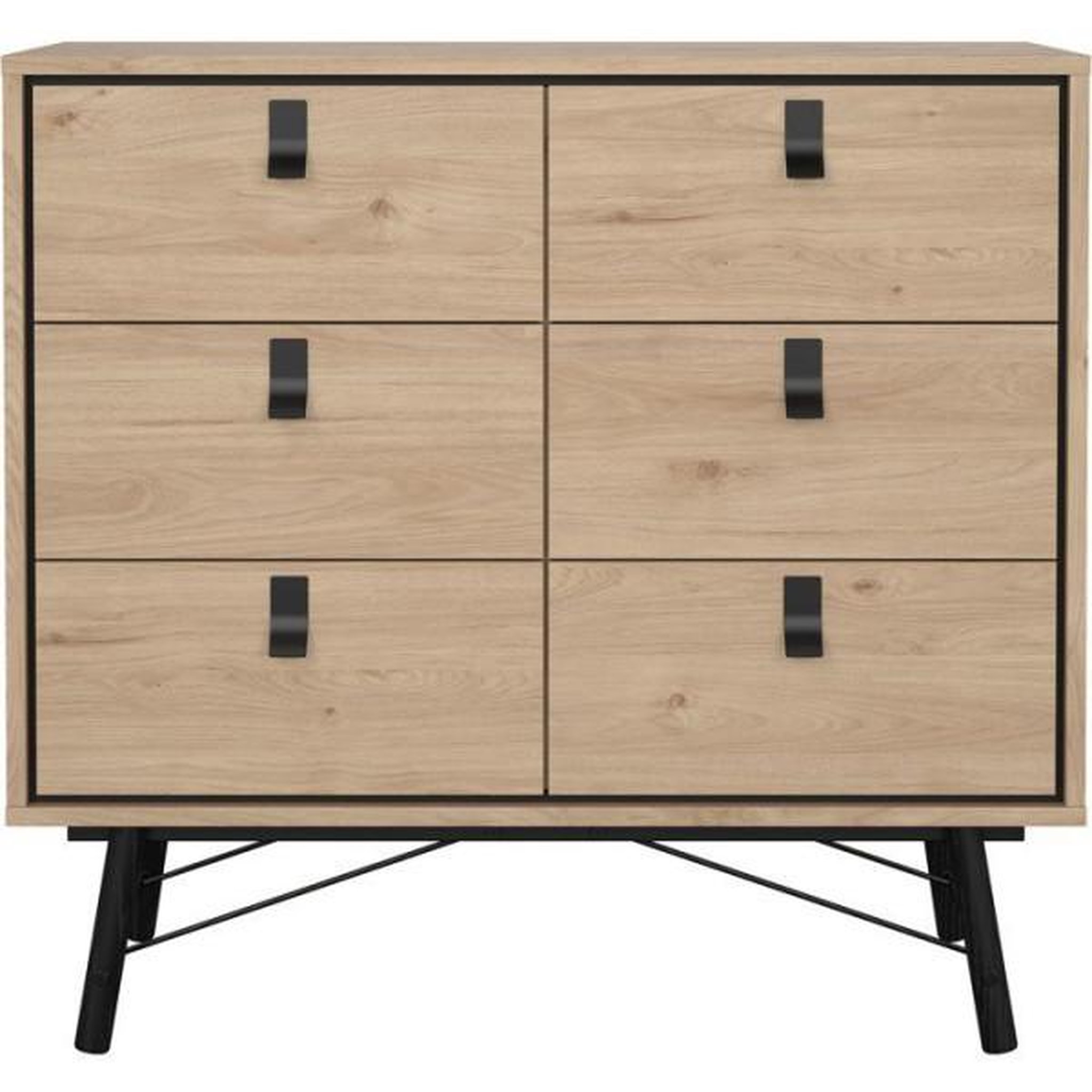 Voir la diapositive 3 : MARKET24 Commode RY - 6 Tiroirs - Décor Chene - L101,8 x P40,1 x H94,8 cm