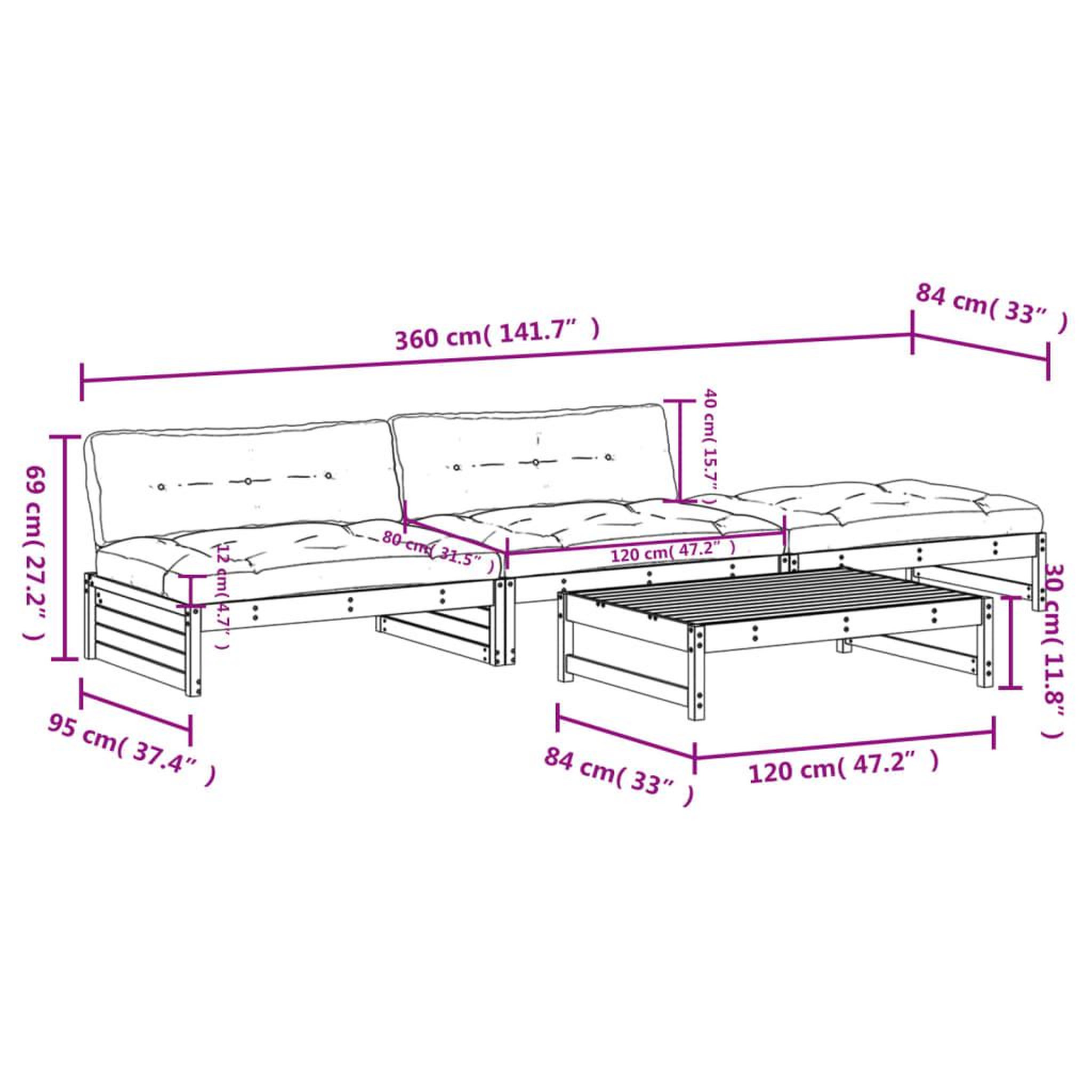 Voir la diapositive 6 : VIDAXL Salon de jardin 4 pcs avec coussins bois de pin impregne