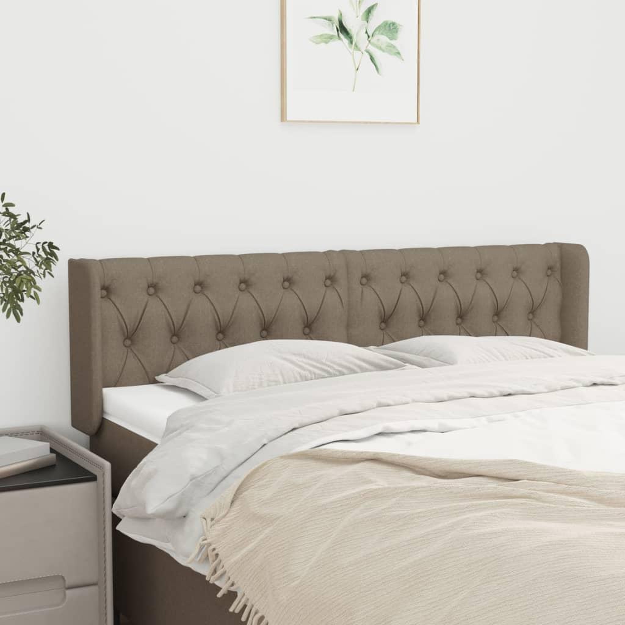 Voir la diapositive 1 : VIDAXL Tete de lit avec oreilles Taupe 147x16x78/88 cm Tissu