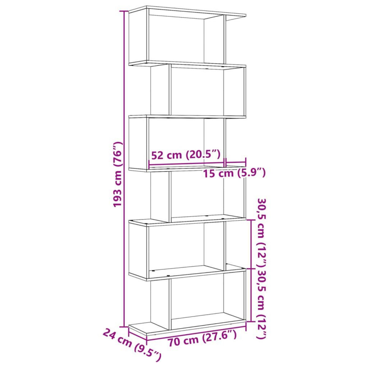 VIDAXL Etagere separatrice de piece a 6 niveaux blanc 70x24x193 cm