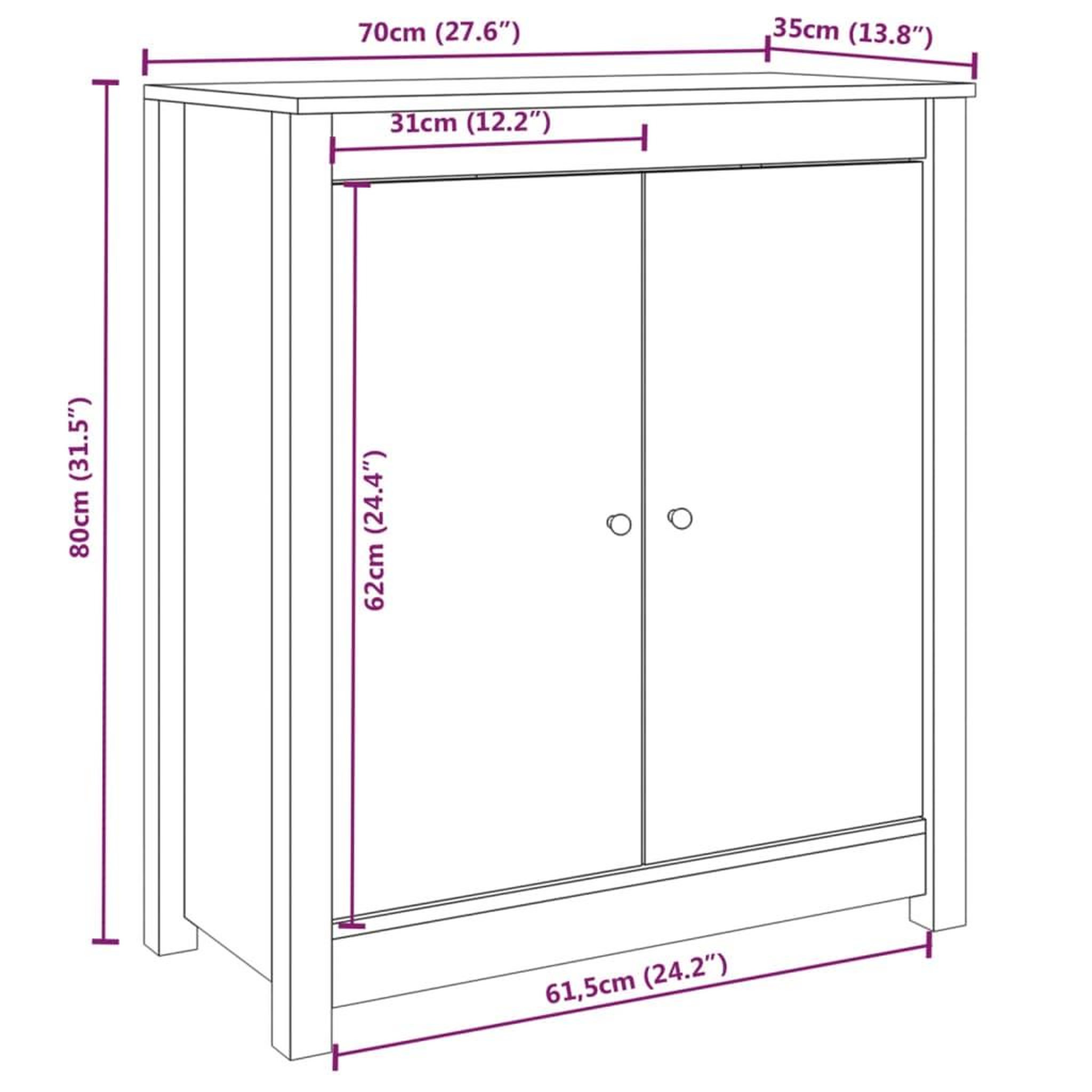 Voir la diapositive 6 : VIDAXL Buffet 70x35x80 cm Bois massif de pin