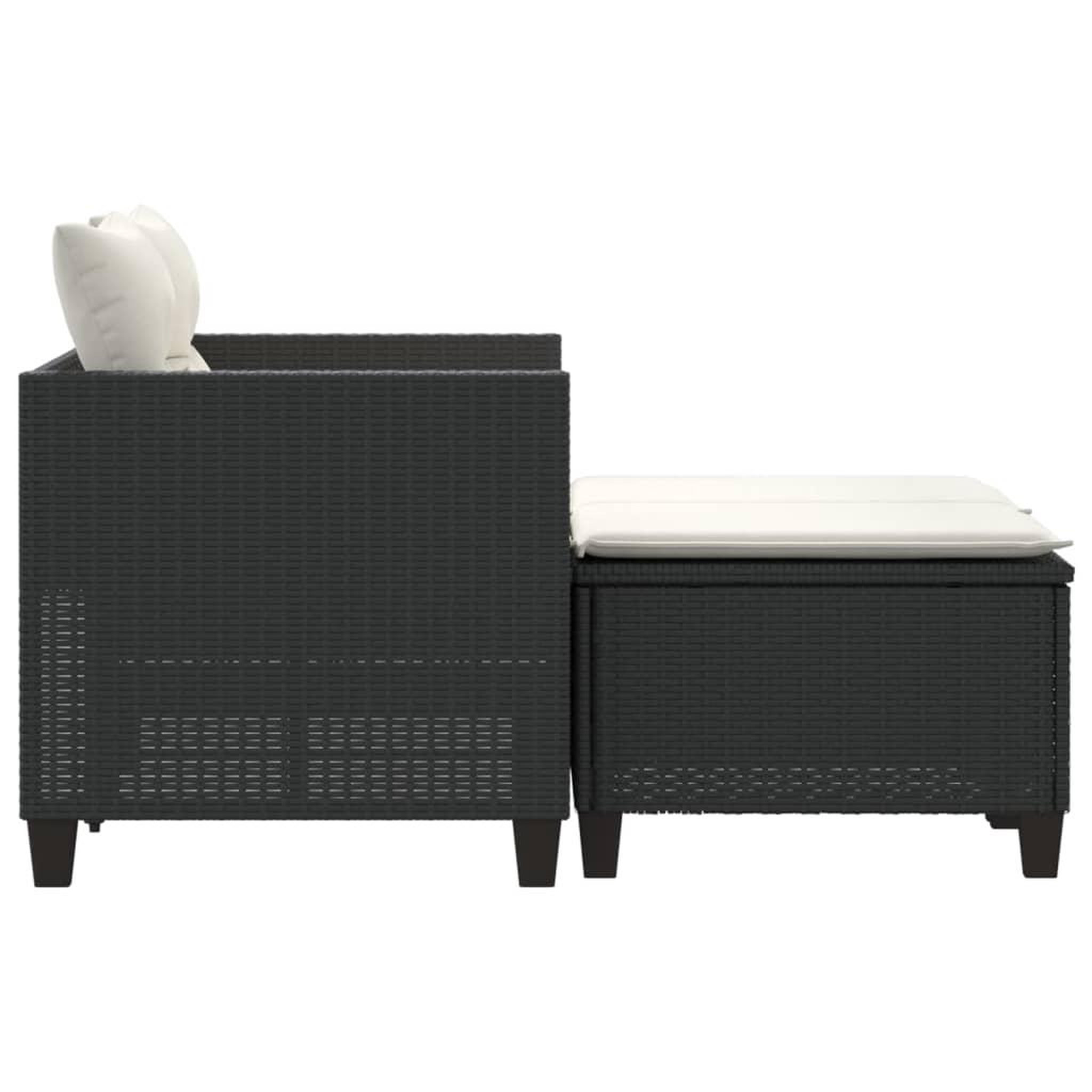Voir la diapositive 5 : VIDAXL Canape de jardin 2 places avec tabourets noir resine tressee