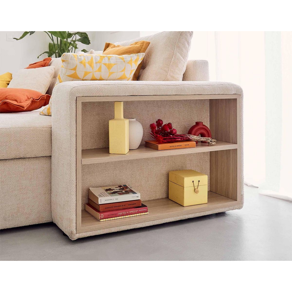 BEST MOBILIER California - canapé d'angle réversible 4 places - convertible avec coffre, étagère et poufs - en velours texturé