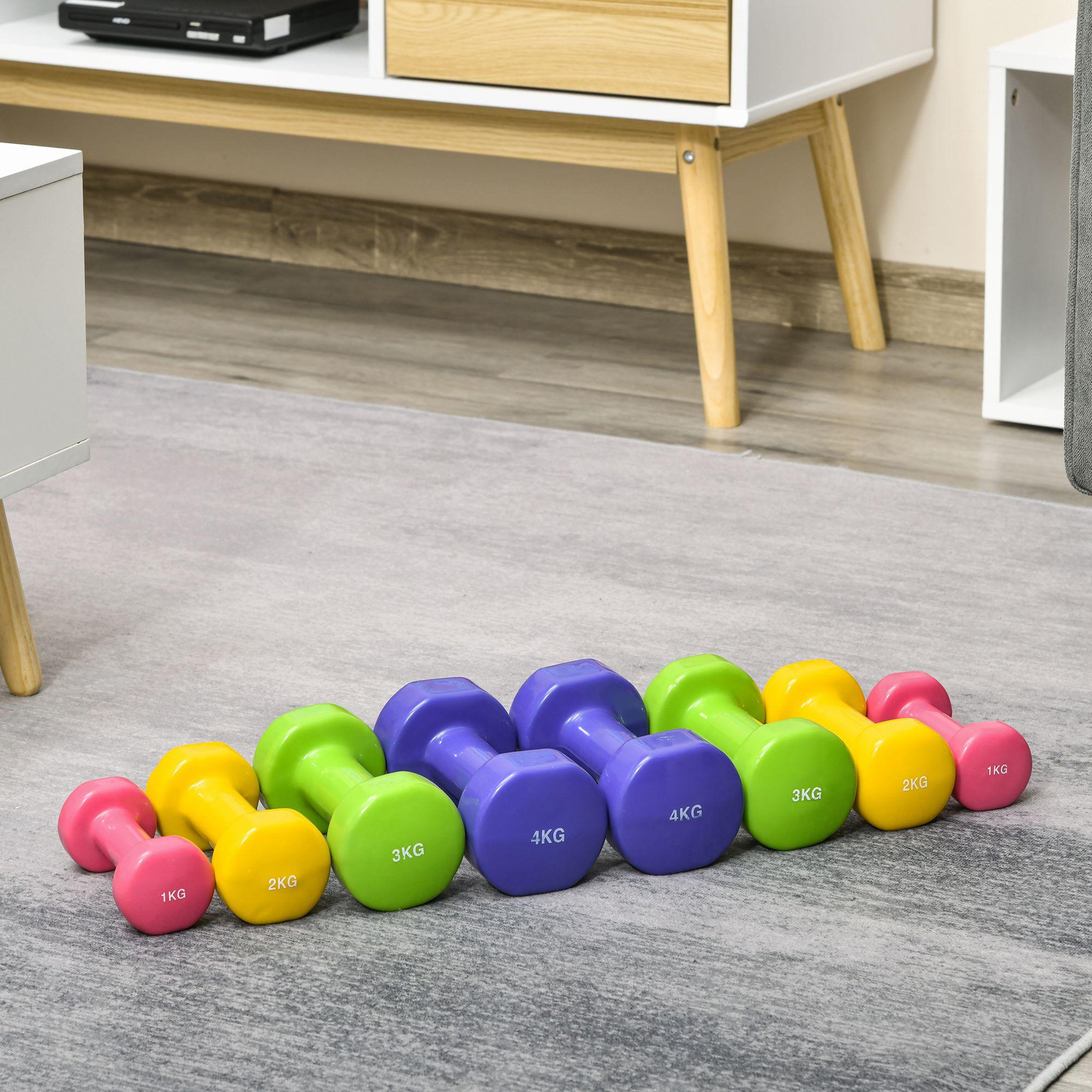 Voir la diapositive 2 : HOMCOM Ensemble d'haltères hexagonales total 20 kg 8 pièces 1-4 kg acier pu multicolore