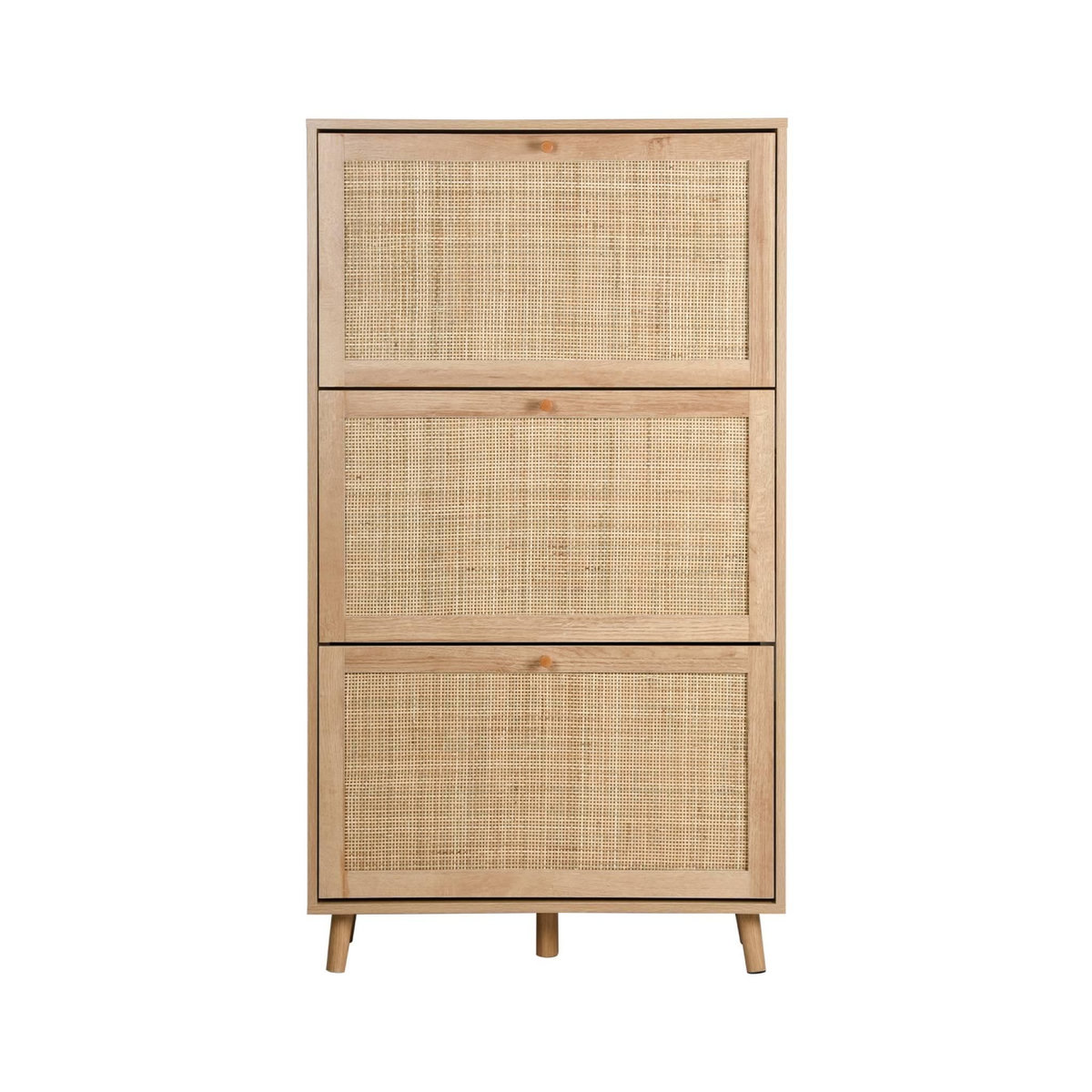 SWEEEK Meuble à chaussures. 3 abattants en cannage. Bohème.  L 75 x P 26 x  H 131cm