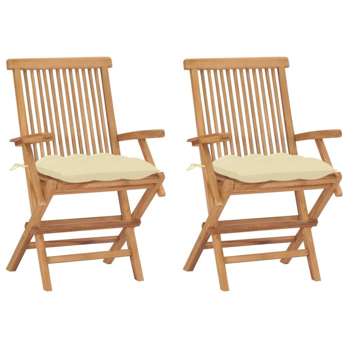 VIDAXL Chaises de jardin lot de 2 et coussins blanc creme Teck massif