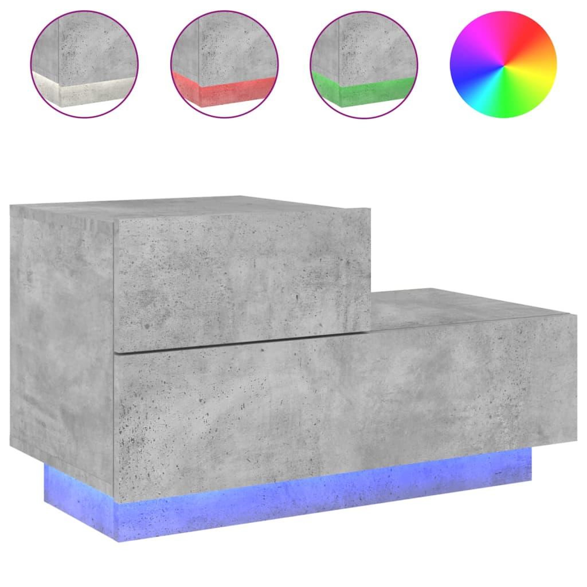 Voir la diapositive 2 : VIDAXL Table de chevet avec lumieres LED gris beton 70x36x40,5 cm
