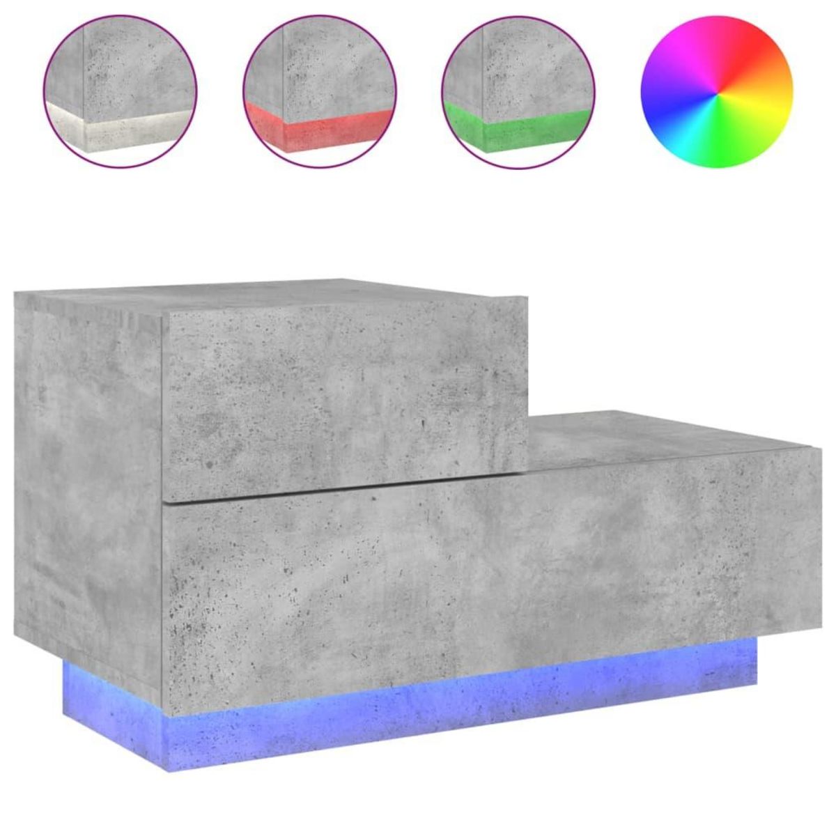 VIDAXL Table de chevet avec lumieres LED gris beton 70x36x40,5 cm