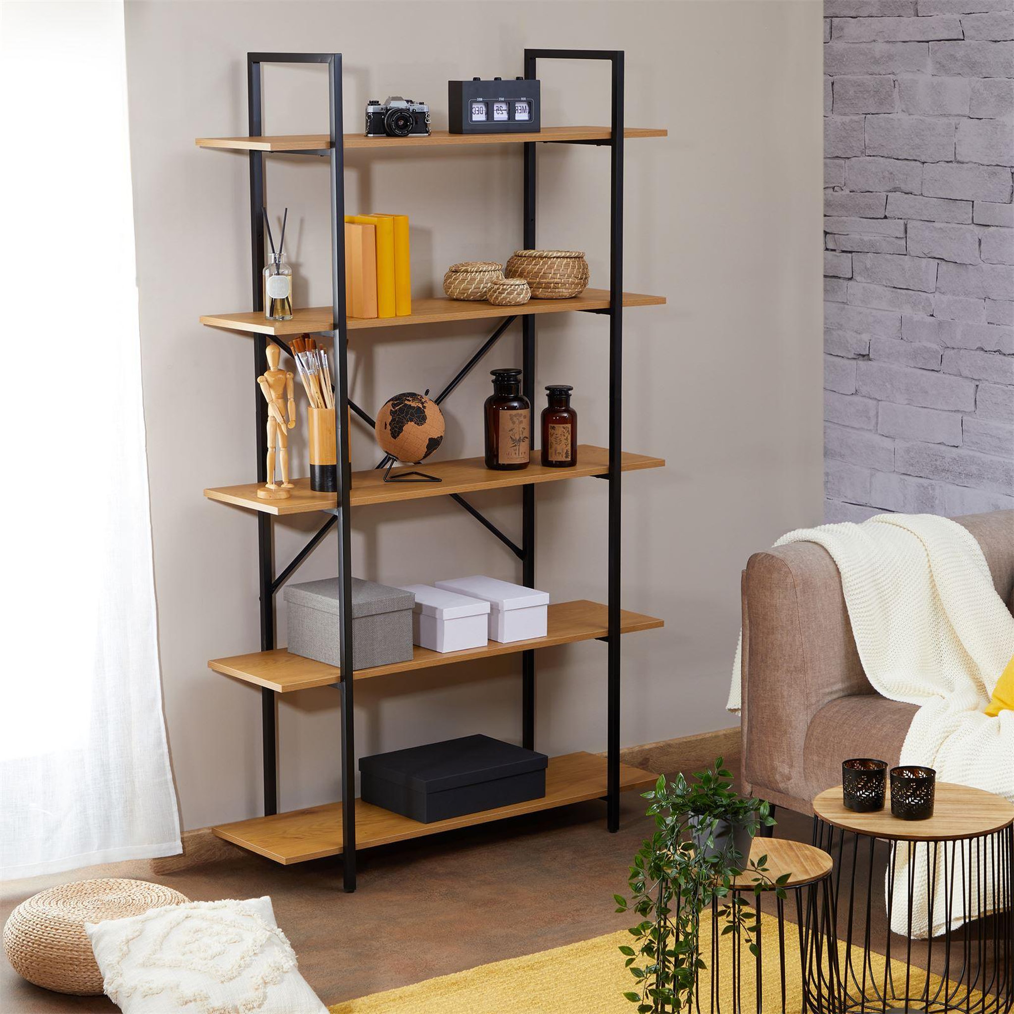 Voir la diapositive 2 : IDIMEX Étagère de rangement 5 tablettes meda en mdf et métal